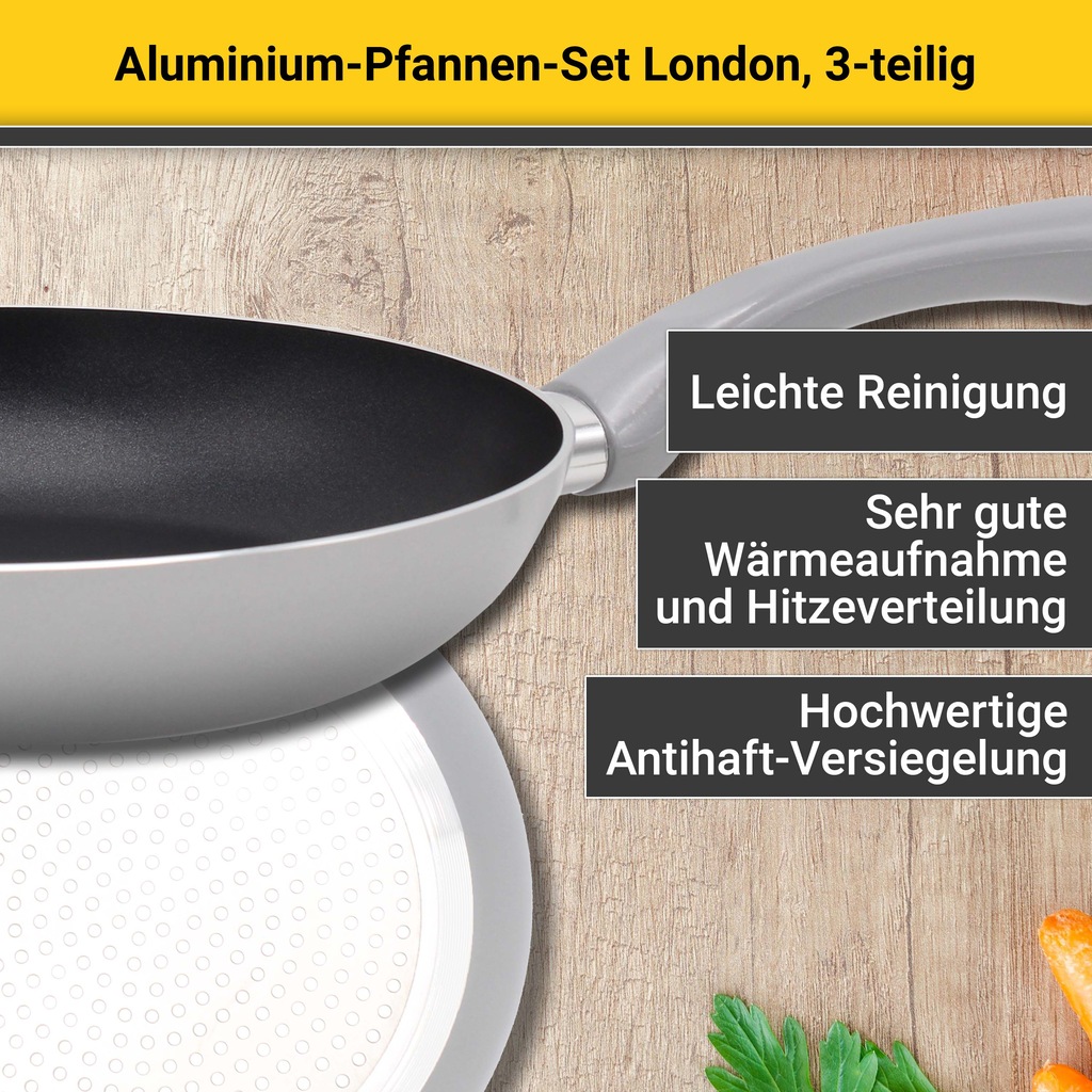 Krüger Pfannen-Set »Aluminium Pfannenset London, 3 tlg.«, Aluminium, (Set, günstig online kaufen