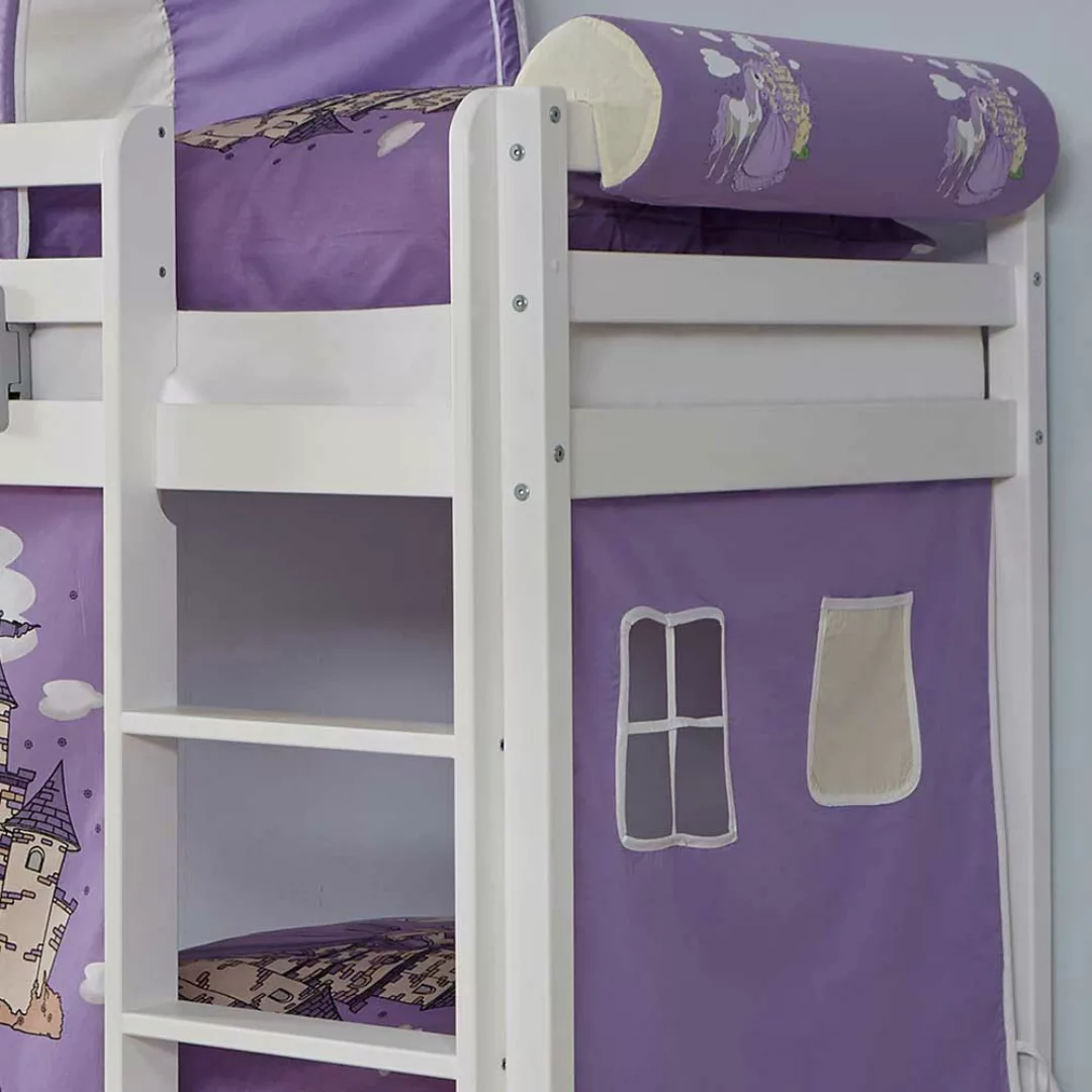 Kinderstockbett in Weiß Lila und Beige Prinzessin Motiv günstig online kaufen