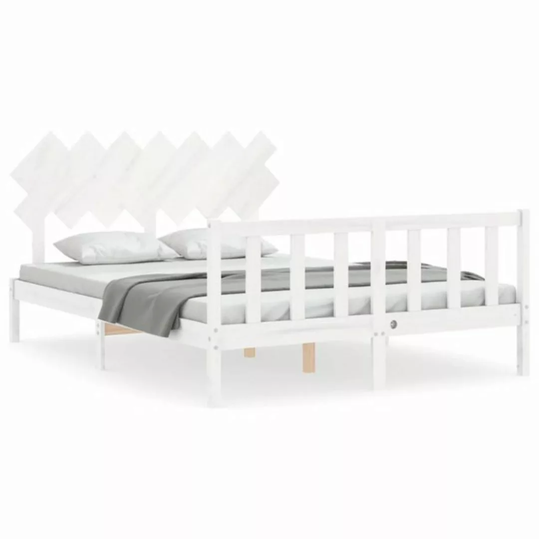 vidaXL Bettgestell Massivholzbett mit Kopfteil Weiß 140x190 cm Bett Bettges günstig online kaufen