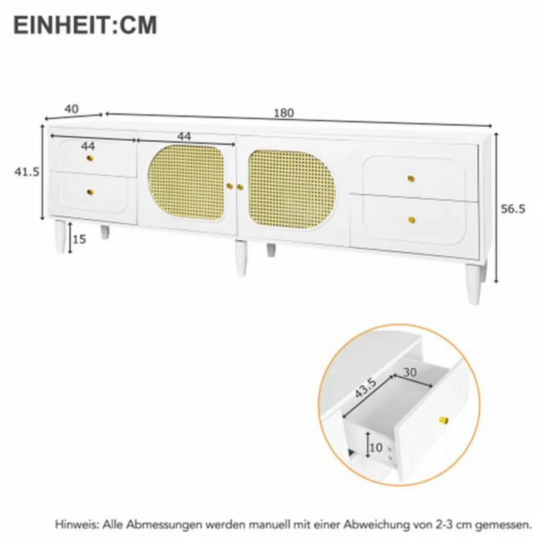 XDeer TV-Schrank TV-Schrank mit 4 Schubladen, 2 Rattantüren, Höhenverstellb günstig online kaufen