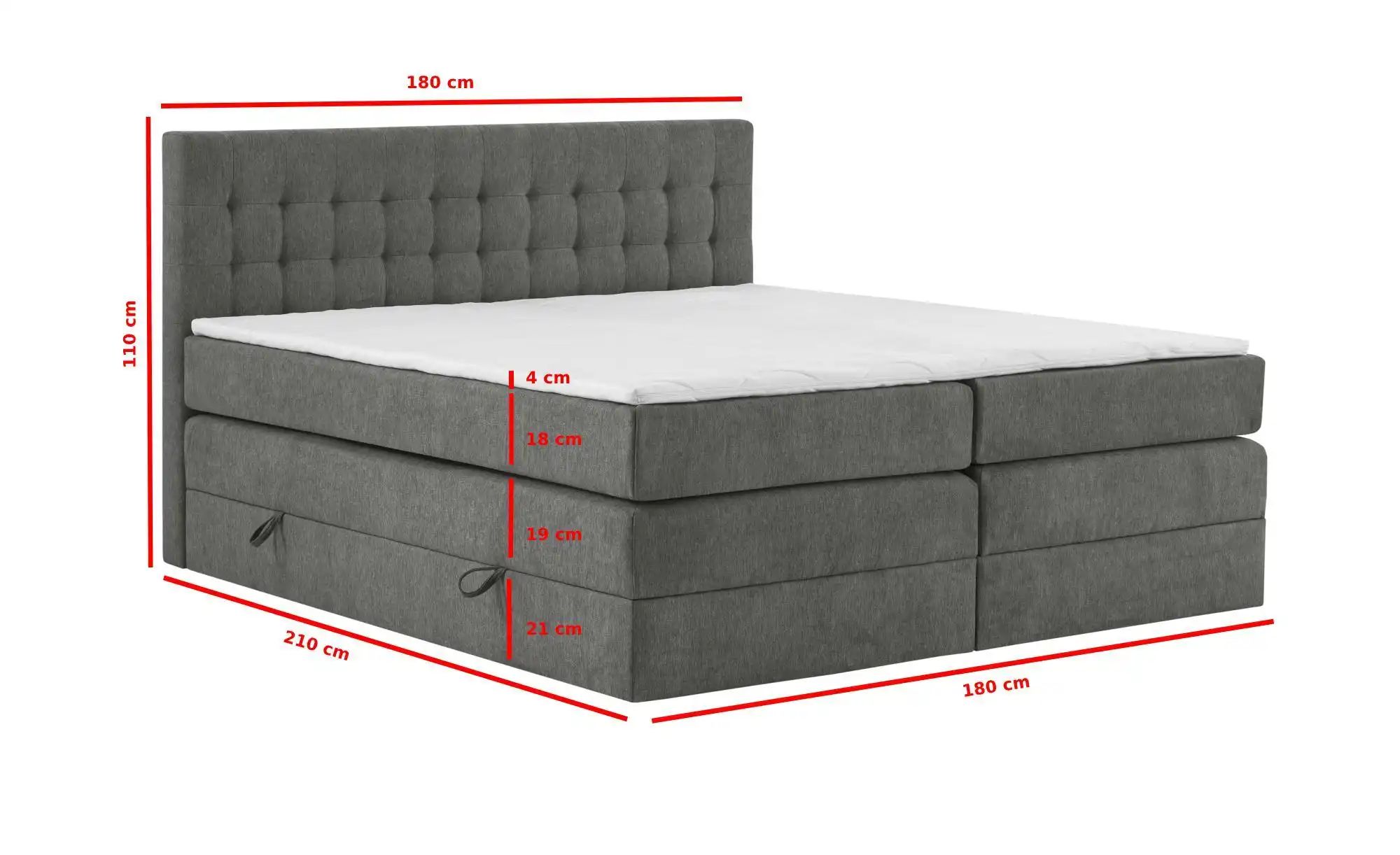 Boxspringbett mit Bettkasten Barcelona ¦ grau ¦ Maße (cm): B: 180 H: 110 Be günstig online kaufen