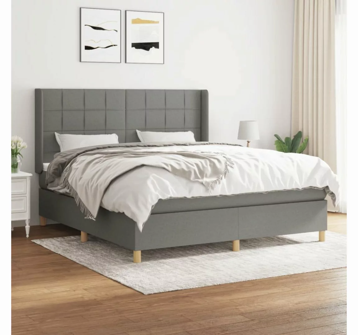 furnicato Bett Boxspringbett mit Matratze Dunkelgrau 160x200 cm Stoff günstig online kaufen