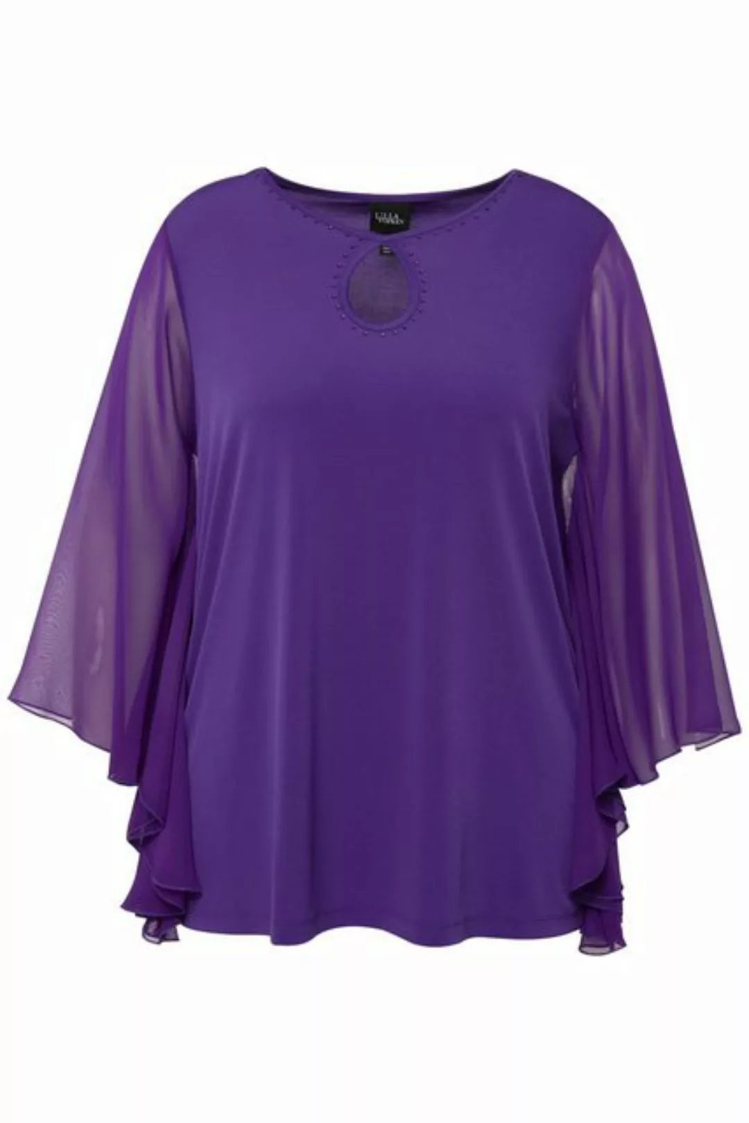 Ulla Popken Rundhalsshirt T-Shirt Ziersteine Rundhals Chiffon-Flügelärmel günstig online kaufen