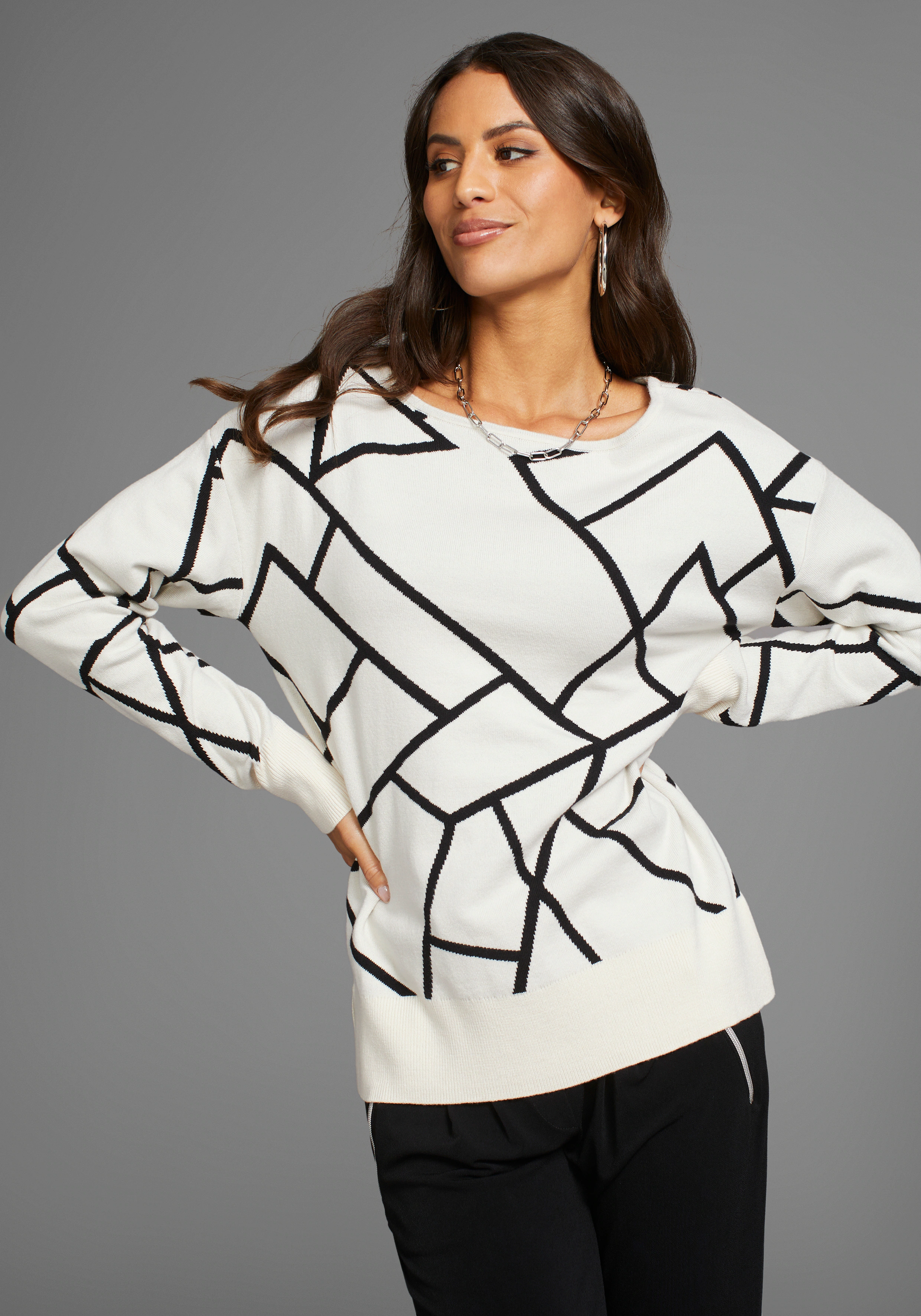 Laura Scott Jacquardpullover mit Rundhalsausschnitt günstig online kaufen