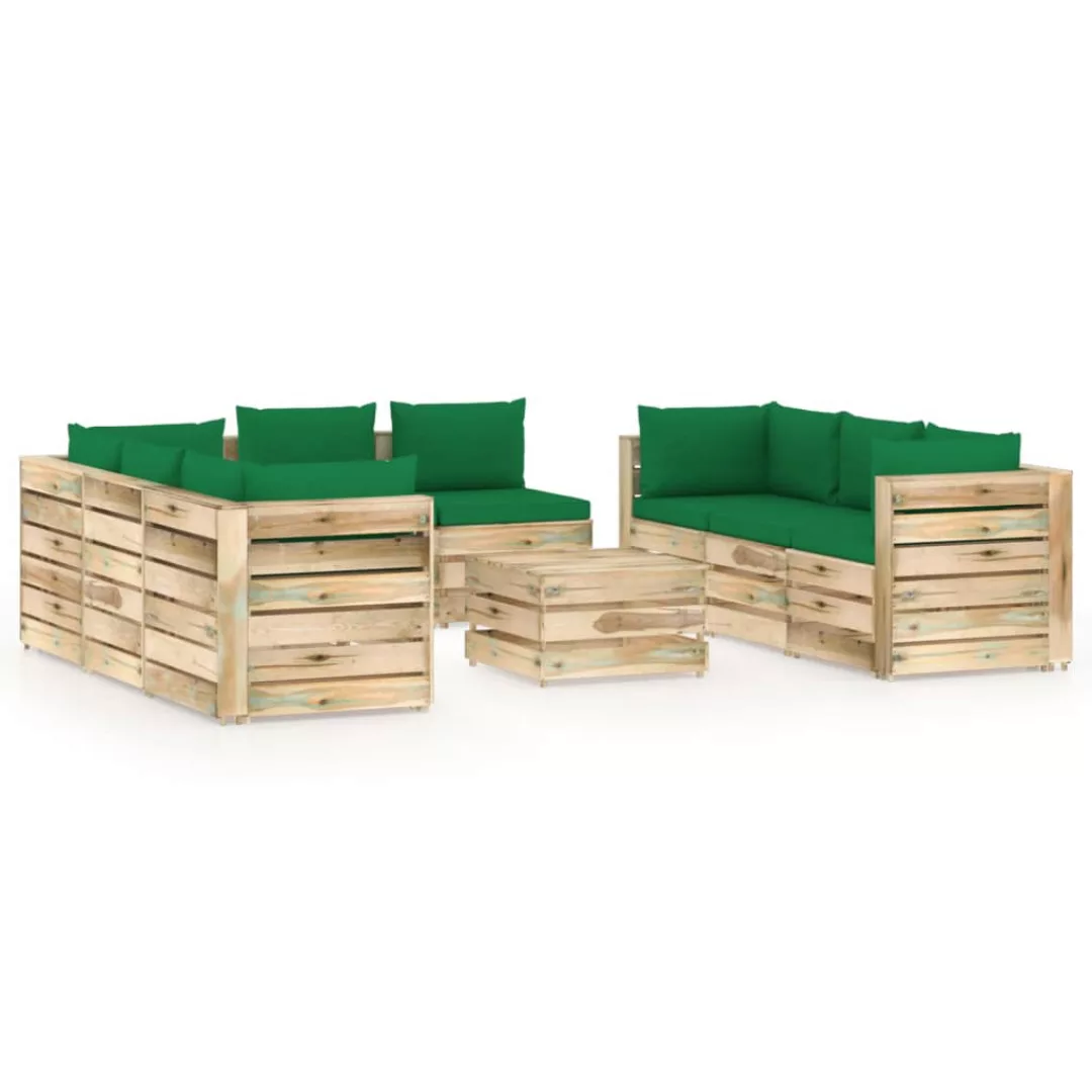 9-tlg. Garten-lounge-set Mit Kissen Grün Imprägniertes Holz günstig online kaufen