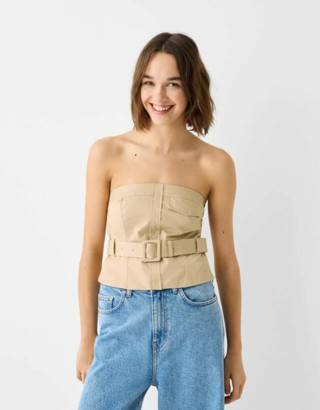 Bershka Utility-Bandeau-Top Damen Xs Camel günstig online kaufen