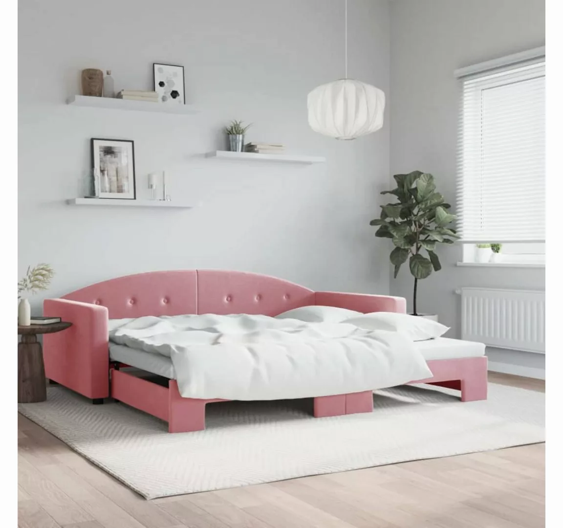 vidaXL Gästebett Gästebett Tagesbett Ausziehbar Rosa 100x200 cm Samt Bett B günstig online kaufen