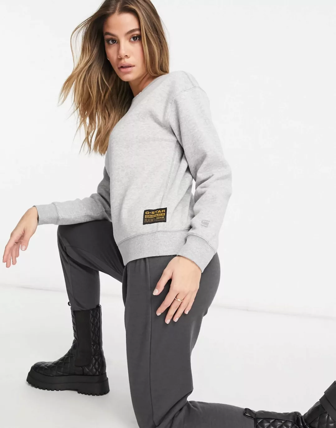 G-Star – Graues Sweatshirt mit Rundhalsausschnitt günstig online kaufen
