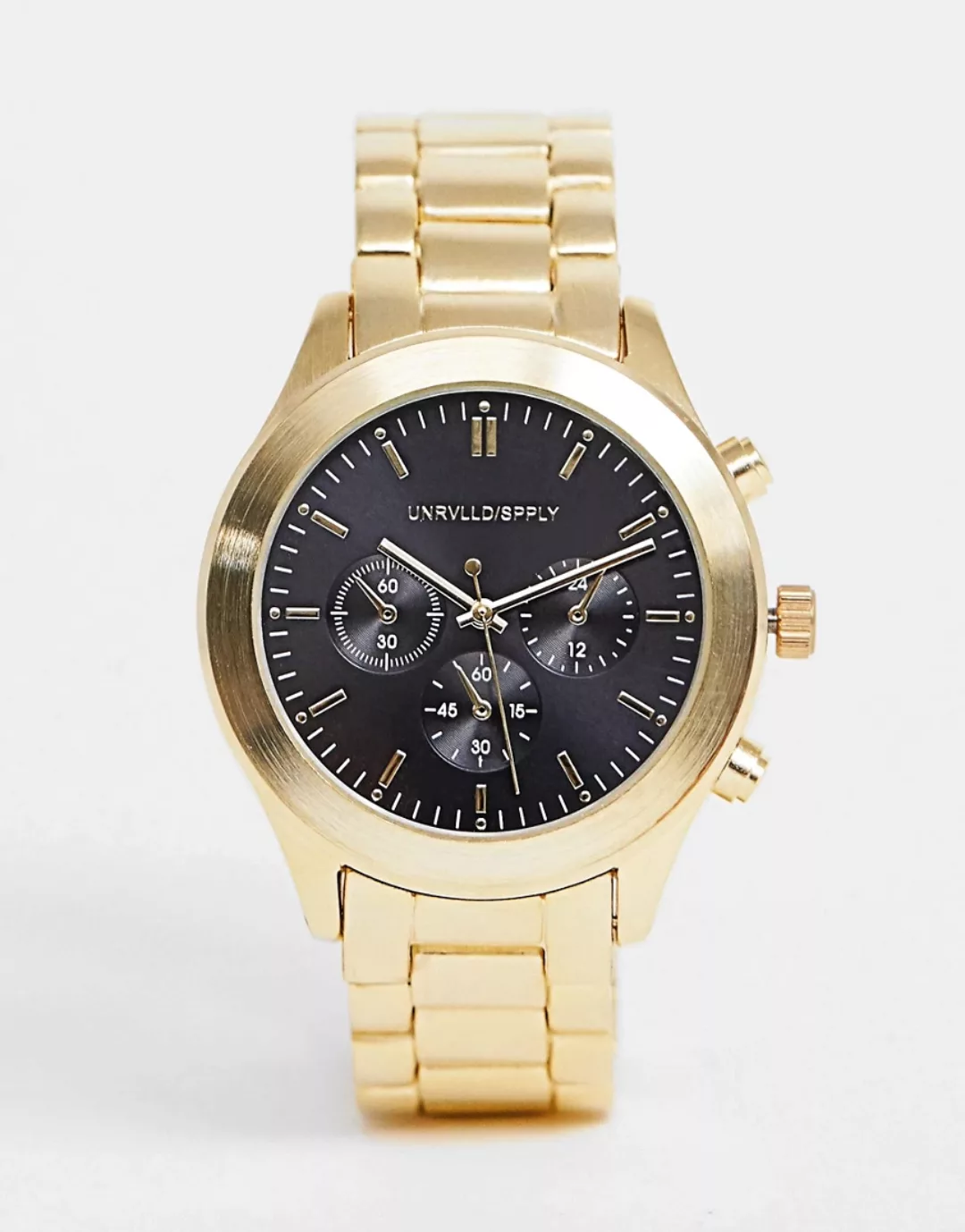 ASOS DESIGN – Goldfarbene Armbanduhr mit Zifferblatt in Schwarz günstig online kaufen