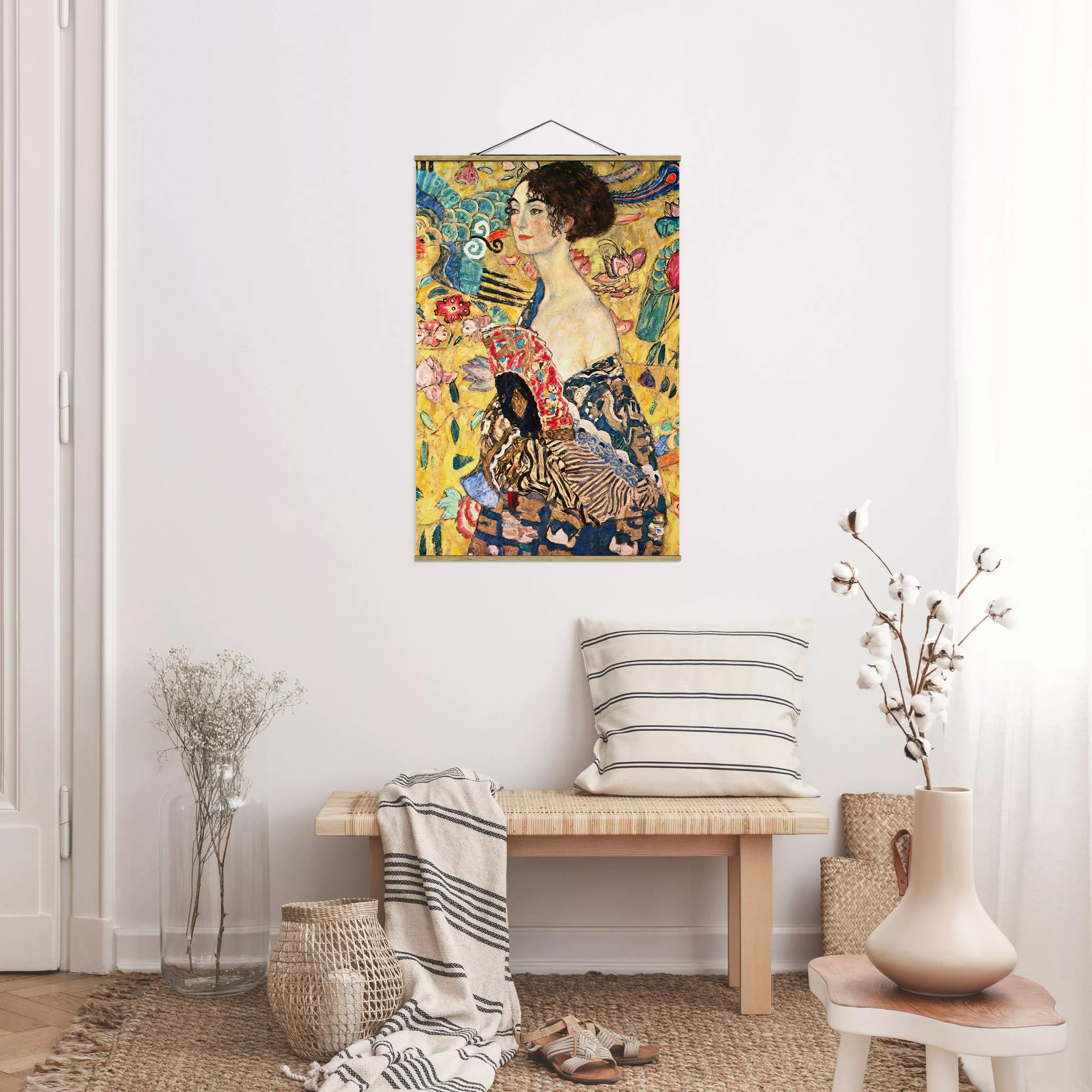 Stoffbild Kunstdruck mit Posterleisten - Hochformat Gustav Klimt - Dame mit günstig online kaufen