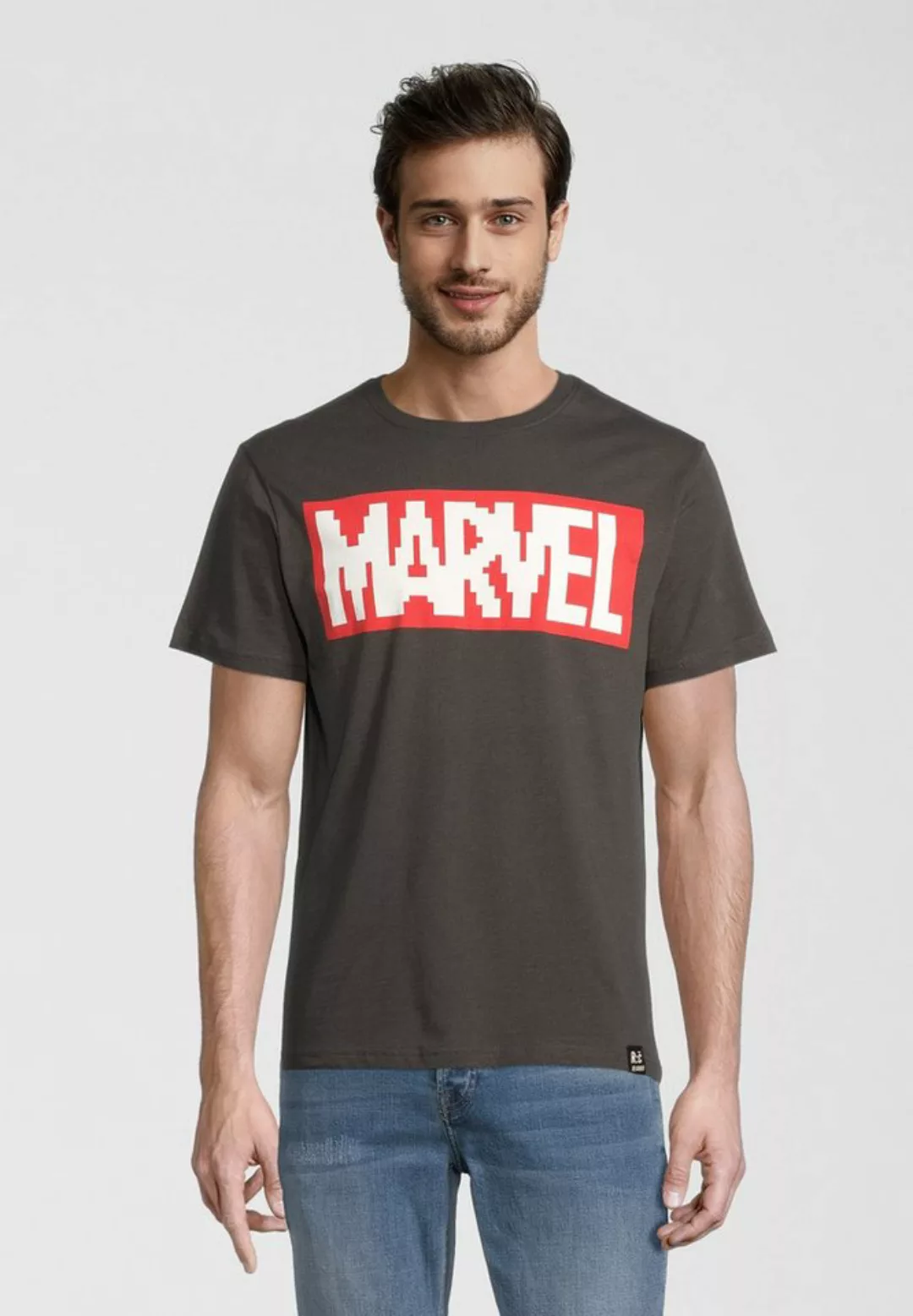 Recovered T-Shirt Marvel Pixel Logo Black GOTS zertifizierte Bio-Baumwolle günstig online kaufen