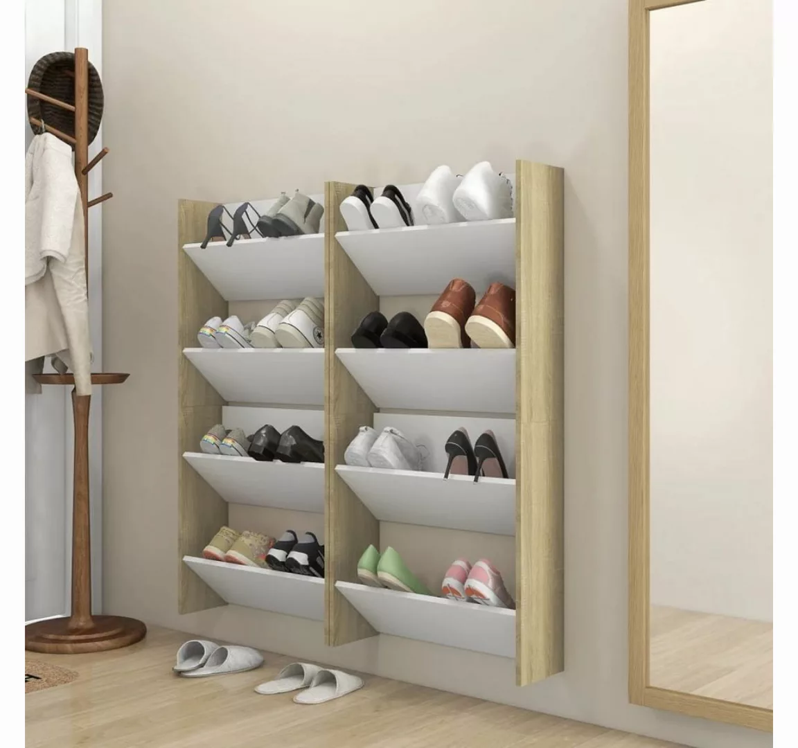 furnicato Hängeschuhschrank Wand-Schuhschränke 4 Stk. Weiß Sonoma-Eiche 60x günstig online kaufen