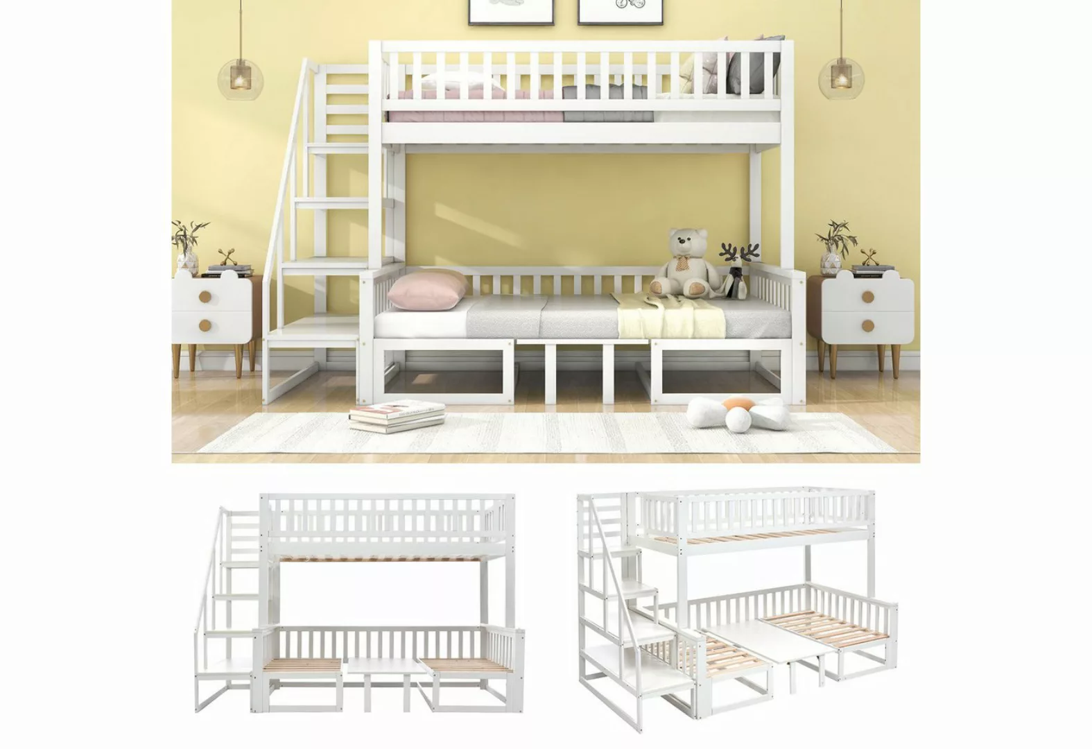 Welikera Etagenbett Etagenbett mit Treppe,Verstellbarem Tisch,Holzsofa,Kind günstig online kaufen