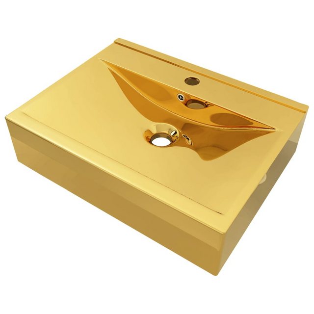 vidaXL Waschbeckenschrank Waschbecken mit Überlauf 60x46x16 cm Keramik Gold günstig online kaufen