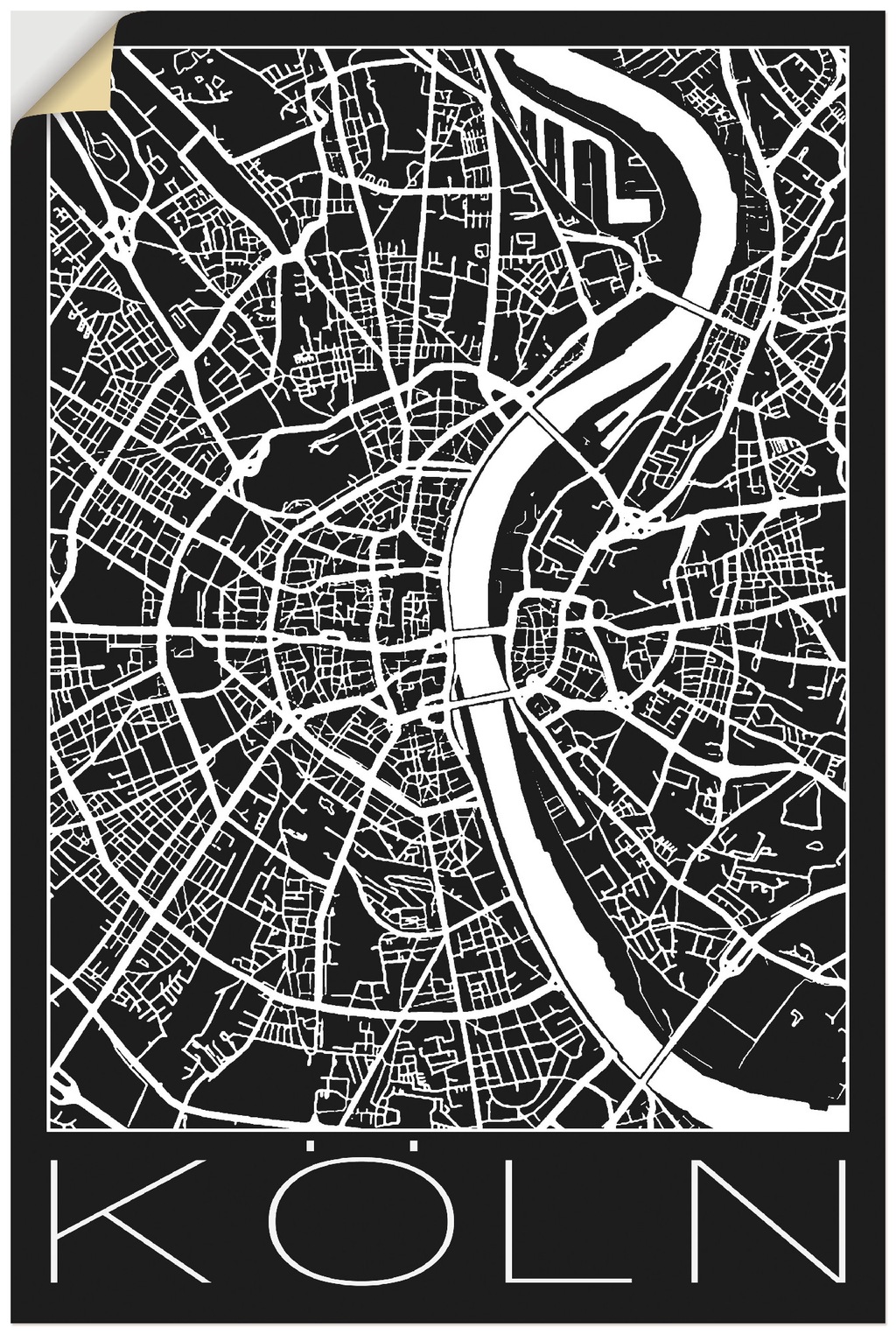 Artland Wandbild "Retro Karte Köln Deutschland Schwarz", Deutschland, (1 St günstig online kaufen