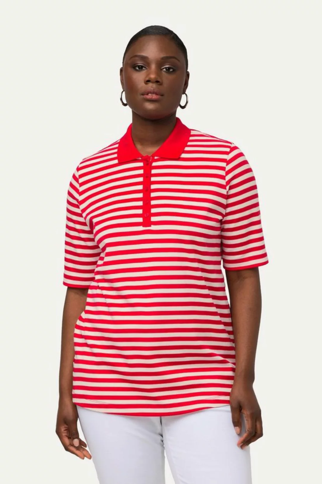 Ulla Popken Rundhalsshirt Poloshirt Classic Polokragen Halbarm Pima Cotton günstig online kaufen