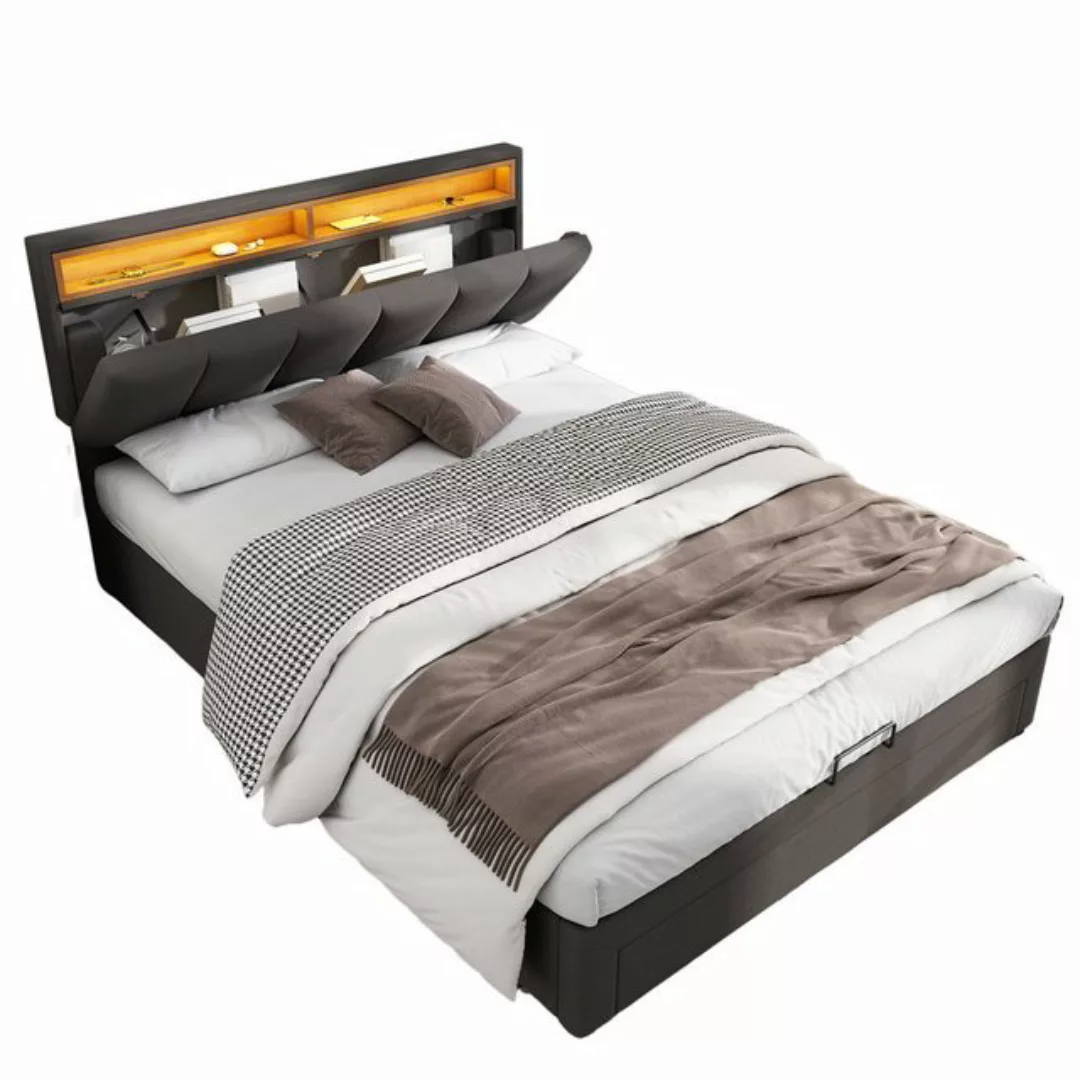 BlingBin Polsterbett mit LED-Beleuchtung, Doppelbett, Jugendbett (1er Set, günstig online kaufen