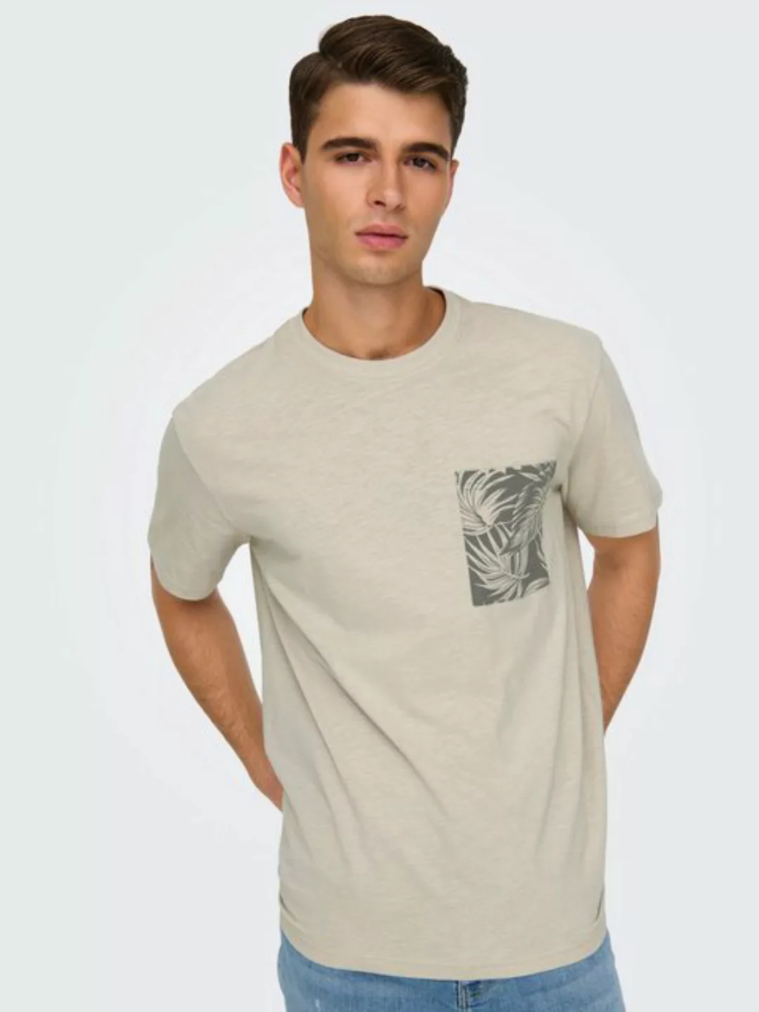 ONLY & SONS Rundhalsshirt ONSPERRY LIFE REG LEAF POCKETTEE günstig online kaufen