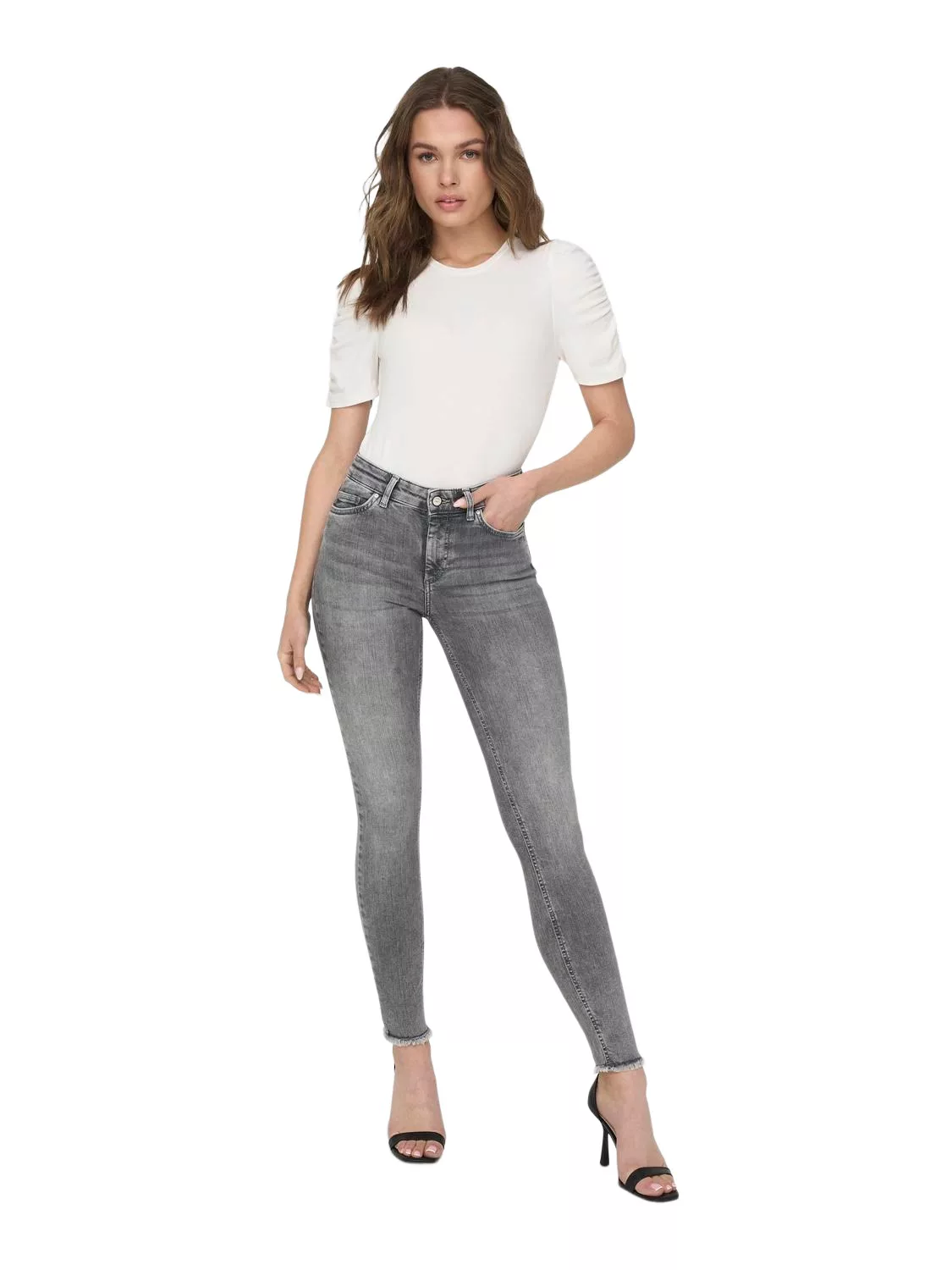 Only Damen Jeans ONLBLUSH MID SK ANK RAW JNS REA0918 - Skinny Fit - Grau - günstig online kaufen