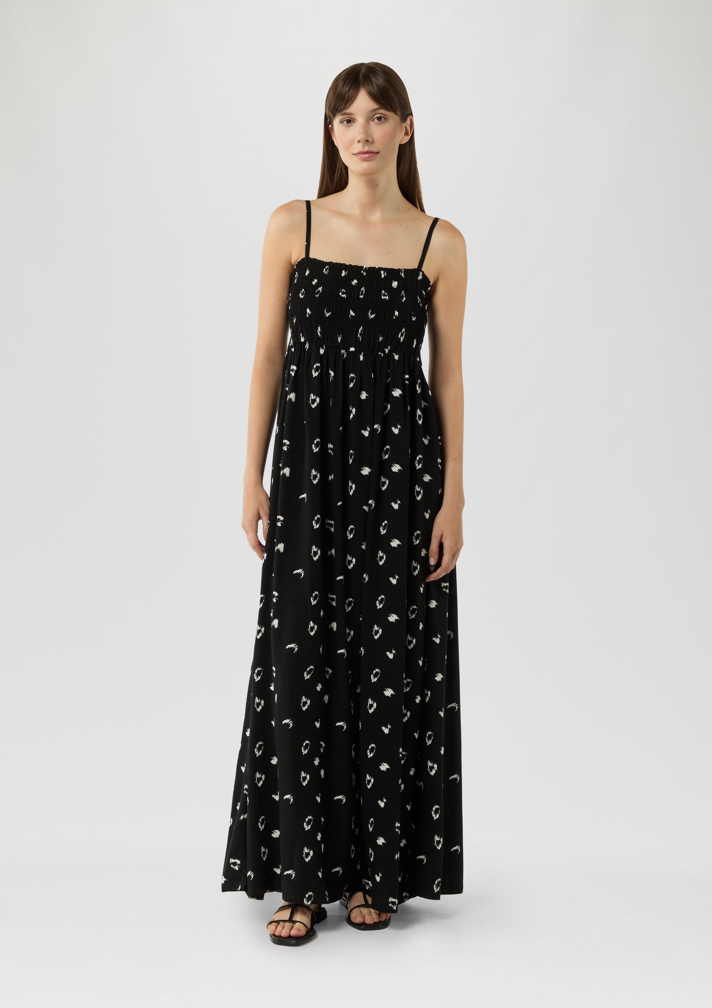 QS Maxikleid Gemustertes Viskosekleid mit Smok-Detail günstig online kaufen