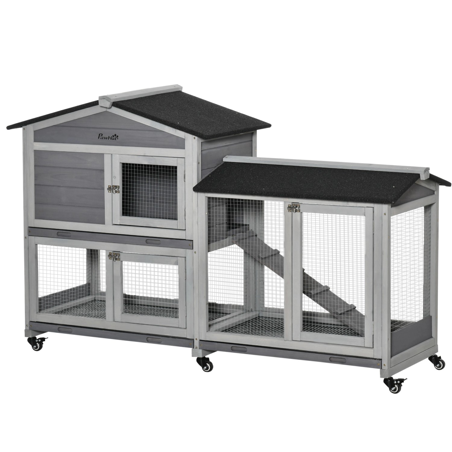 PawHut Kleintierstall mit Rollen Asphaltdach Stahl Grau 157,4 x 53 x 99,5 c günstig online kaufen
