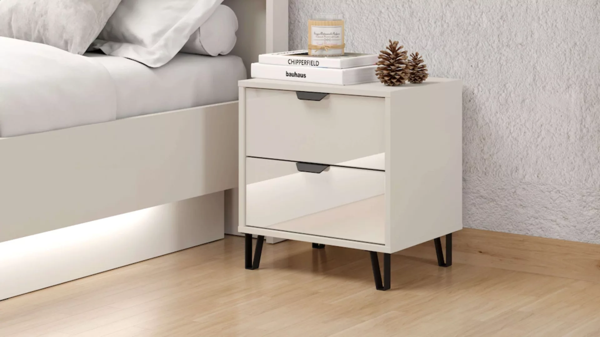 INOSIGN Nachtkommode "Lucca Nachttisch, Nachtschrank, Trendfarbe cashmere, günstig online kaufen