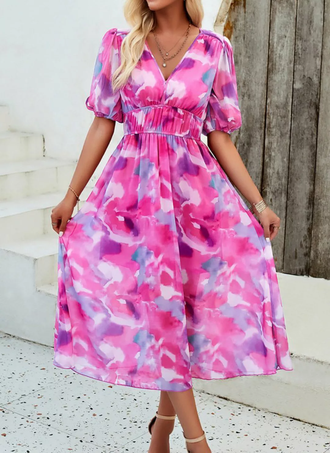 BlauWave A-Linien-Kleid Bohemian Blumenkleid Mode Frühling Sommer Sexy V Au günstig online kaufen