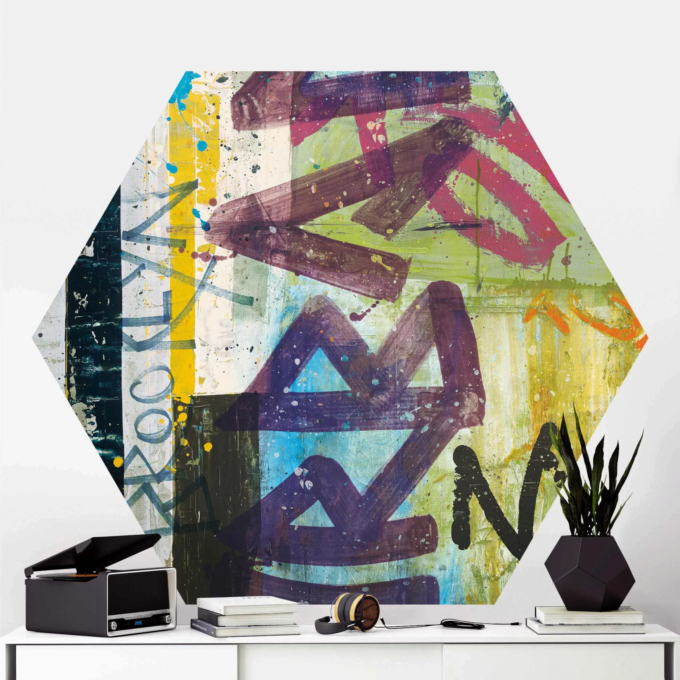 Hexagon Mustertapete selbstklebend Brooklyn Graffiti günstig online kaufen