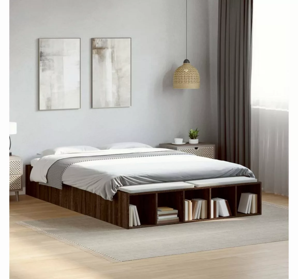 vidaXL Bett, Bettgestell Braun Eichen-Optik 140x190 cm Holzwerkstoff günstig online kaufen