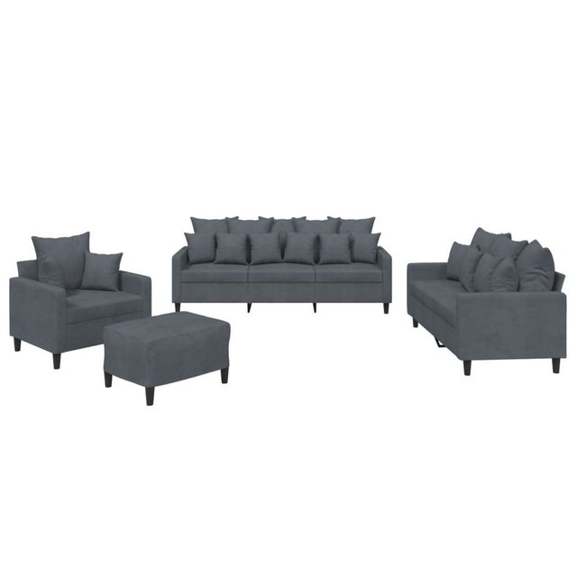 vidaXL Sofa, 4-tlg. Sofagarnitur mit Kissen Dunkelgrau Samt günstig online kaufen