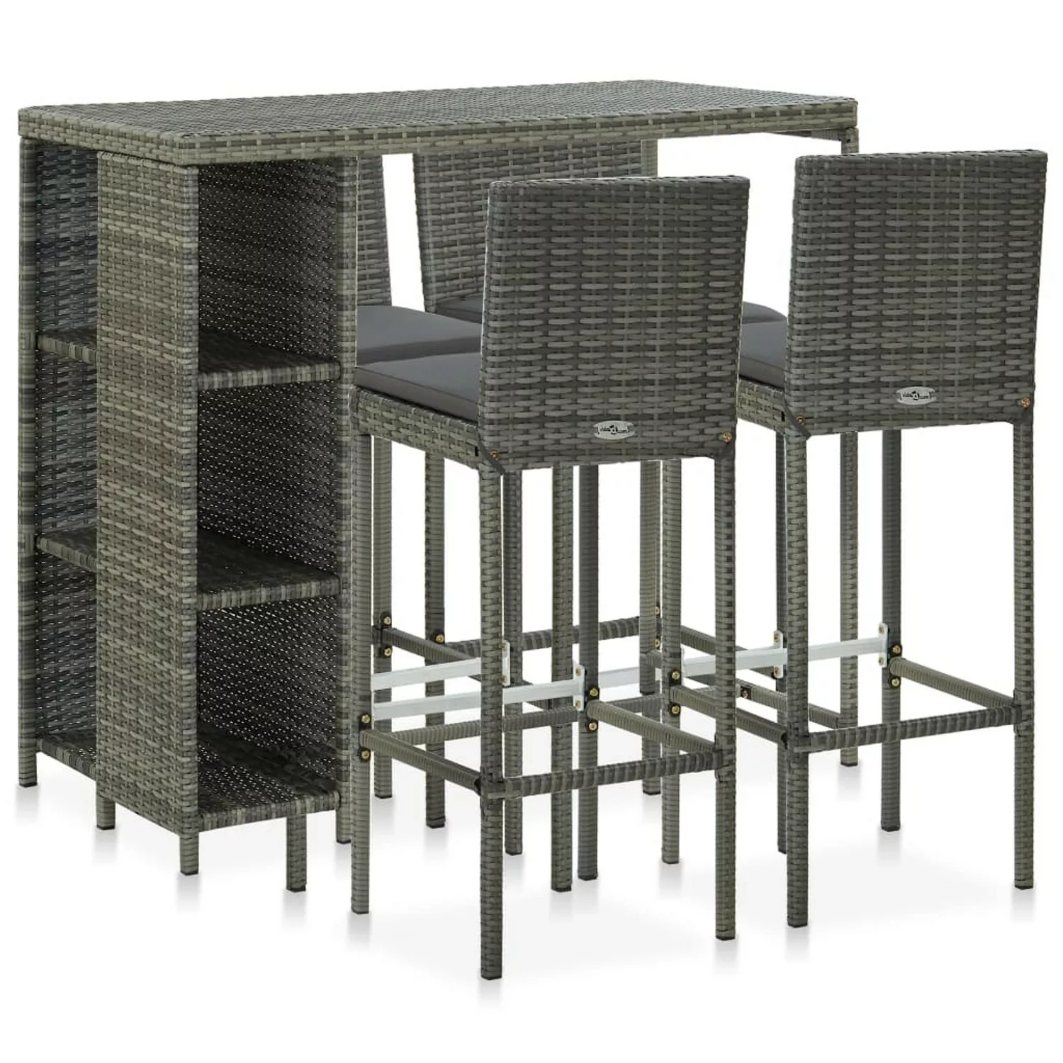 5-tlg. Gartenbar-set Mit Kissen Poly Rattan Grau günstig online kaufen