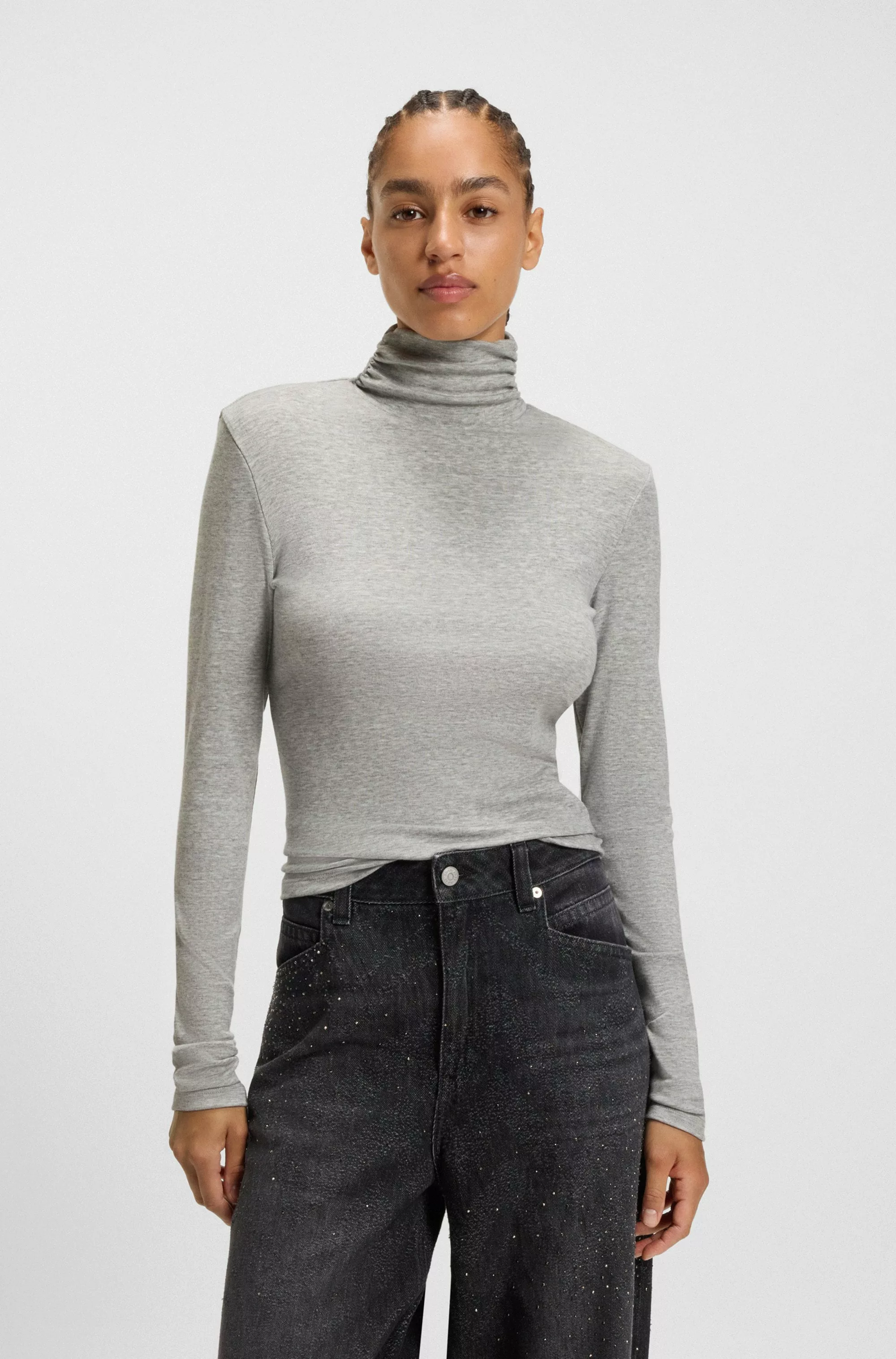 BOSS ORANGE Langarmshirt "Eliana Premium Damenmode", mit Turtle Neck, Slim günstig online kaufen