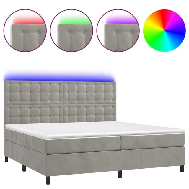 vidaXL Boxspringbett Boxspringbett mit Matratze LED Hellgrau 200x200 cm Sam günstig online kaufen