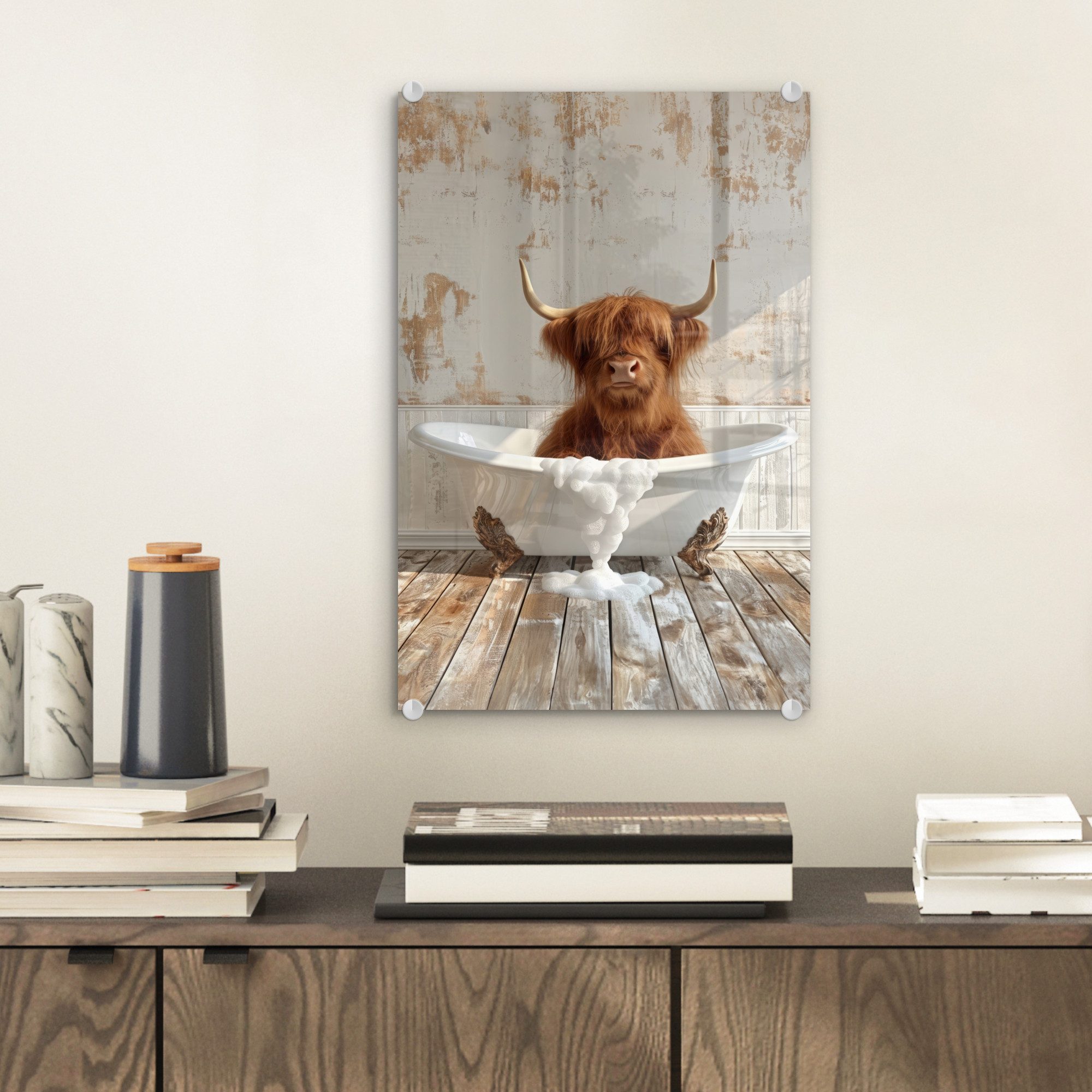 MuchoWow Acrylglasbild Schottischer Highlander - Badewanne günstig online kaufen