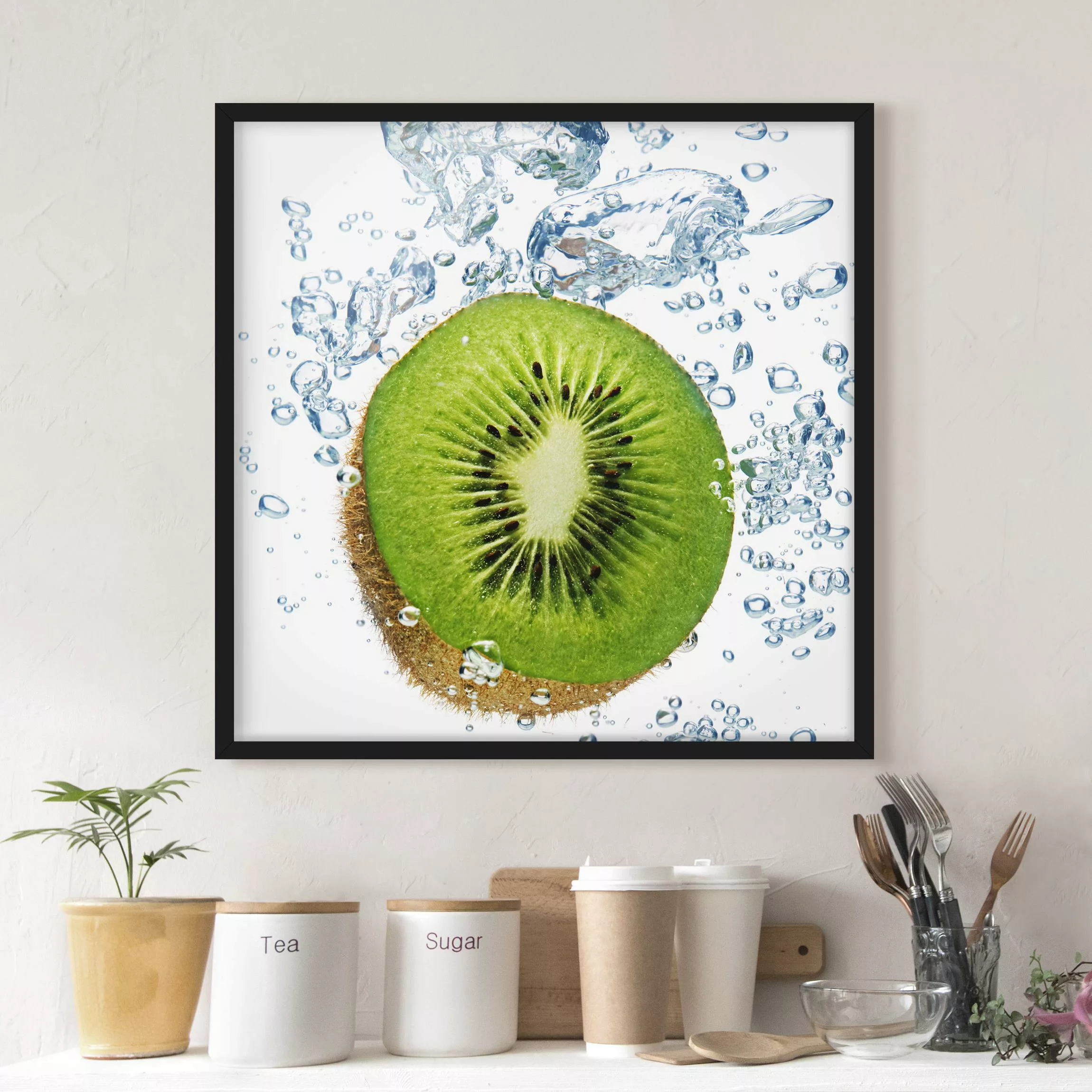Bild mit Rahmen Küche - Quadrat Kiwi Bubbles günstig online kaufen