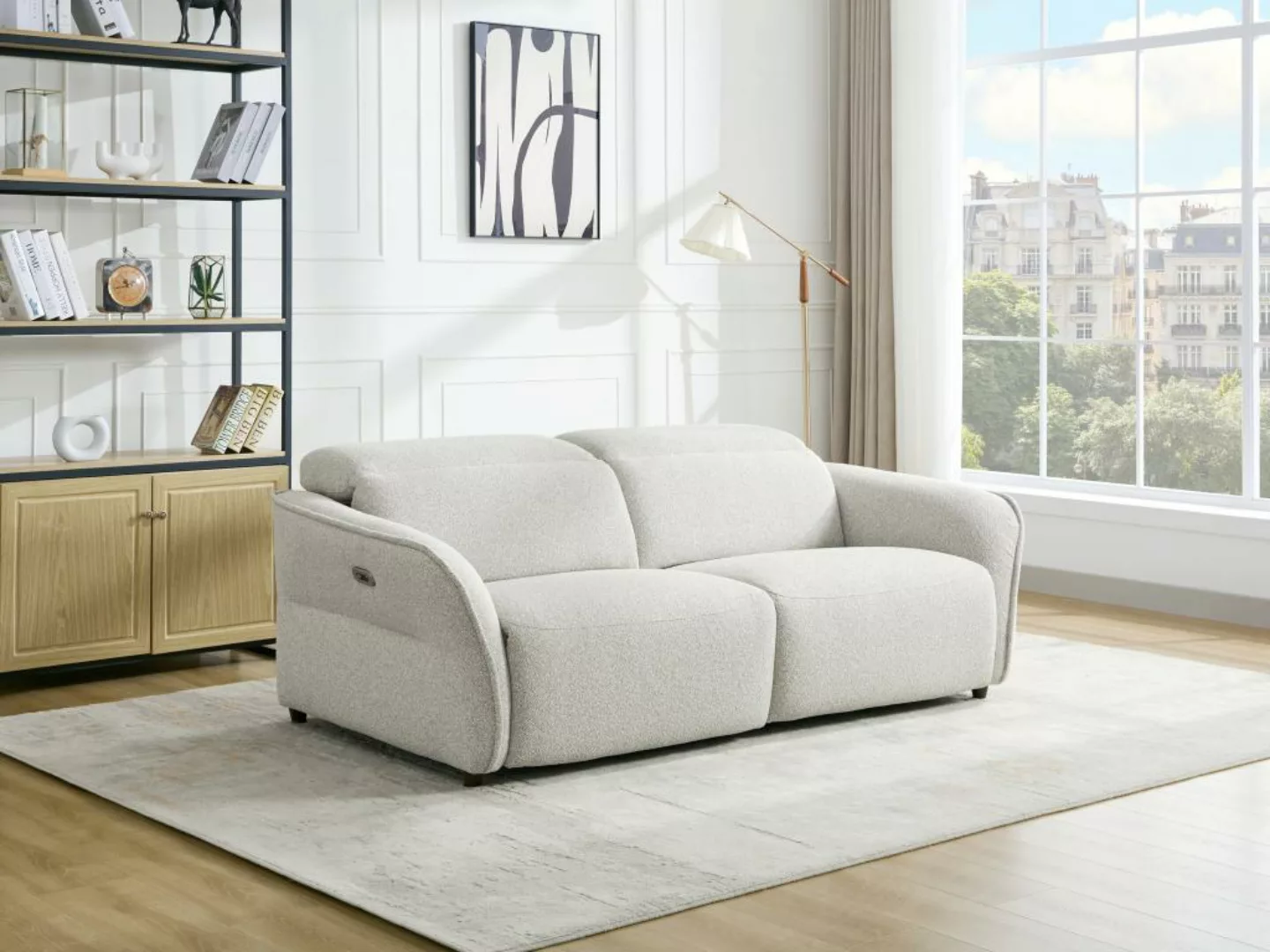 Relaxsofa elektrisch 3-Sitzer - Strukturstoff - Beige - TUCENDO günstig online kaufen