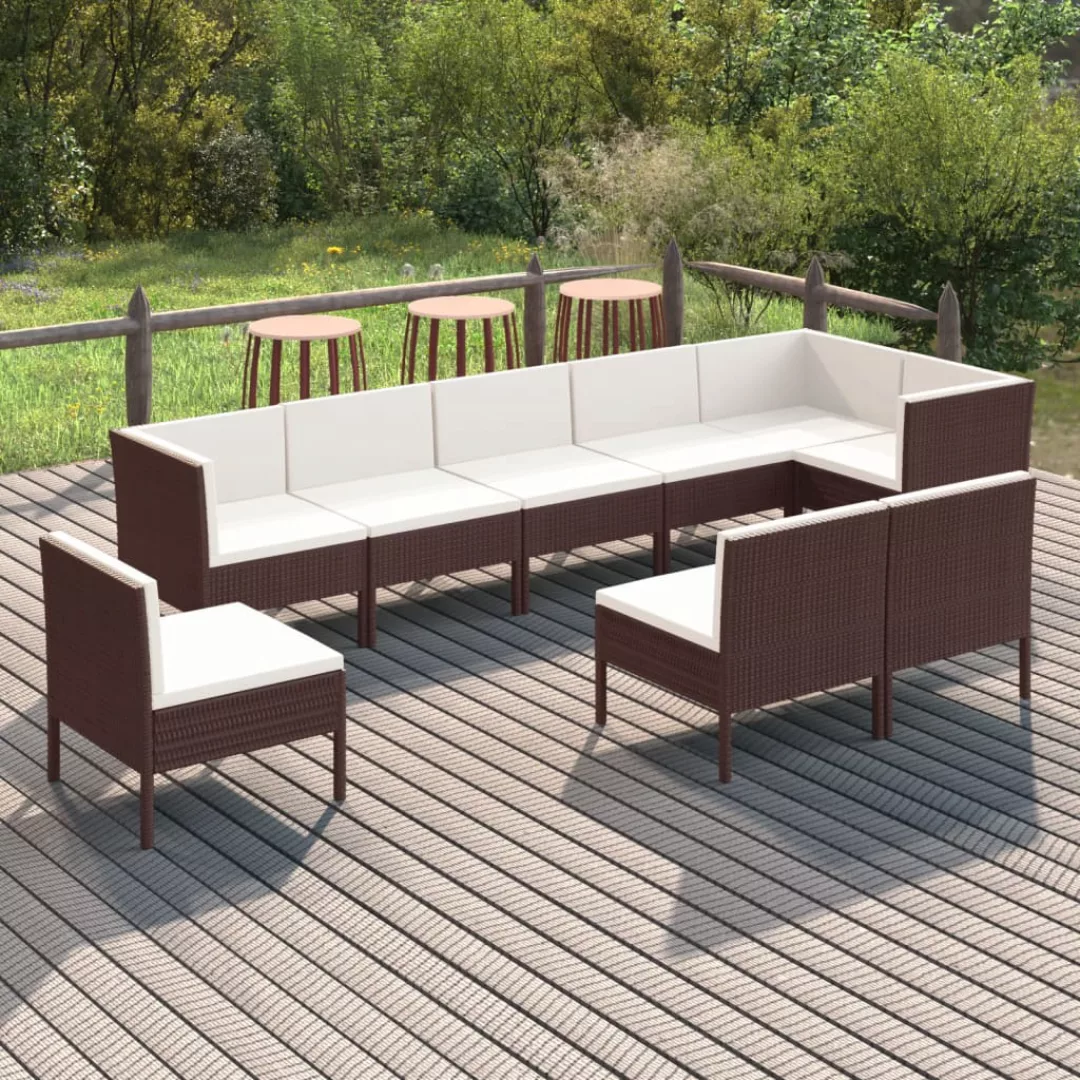 9-tlg. Garten-lounge-set Mit Auflagen Poly Rattan Braun günstig online kaufen