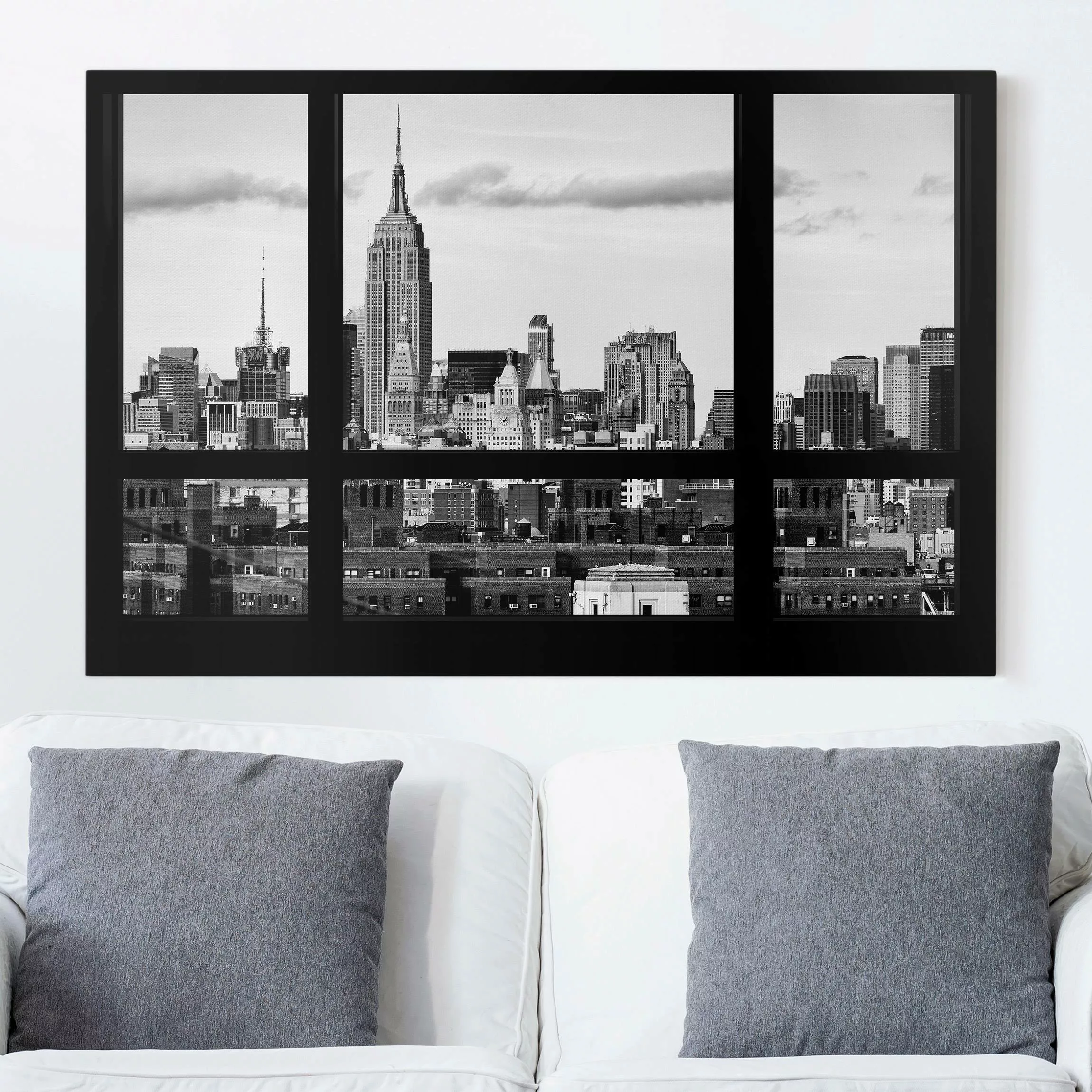 Leinwandbild New York - Querformat Fensterblick New York Skyline schwarz we günstig online kaufen