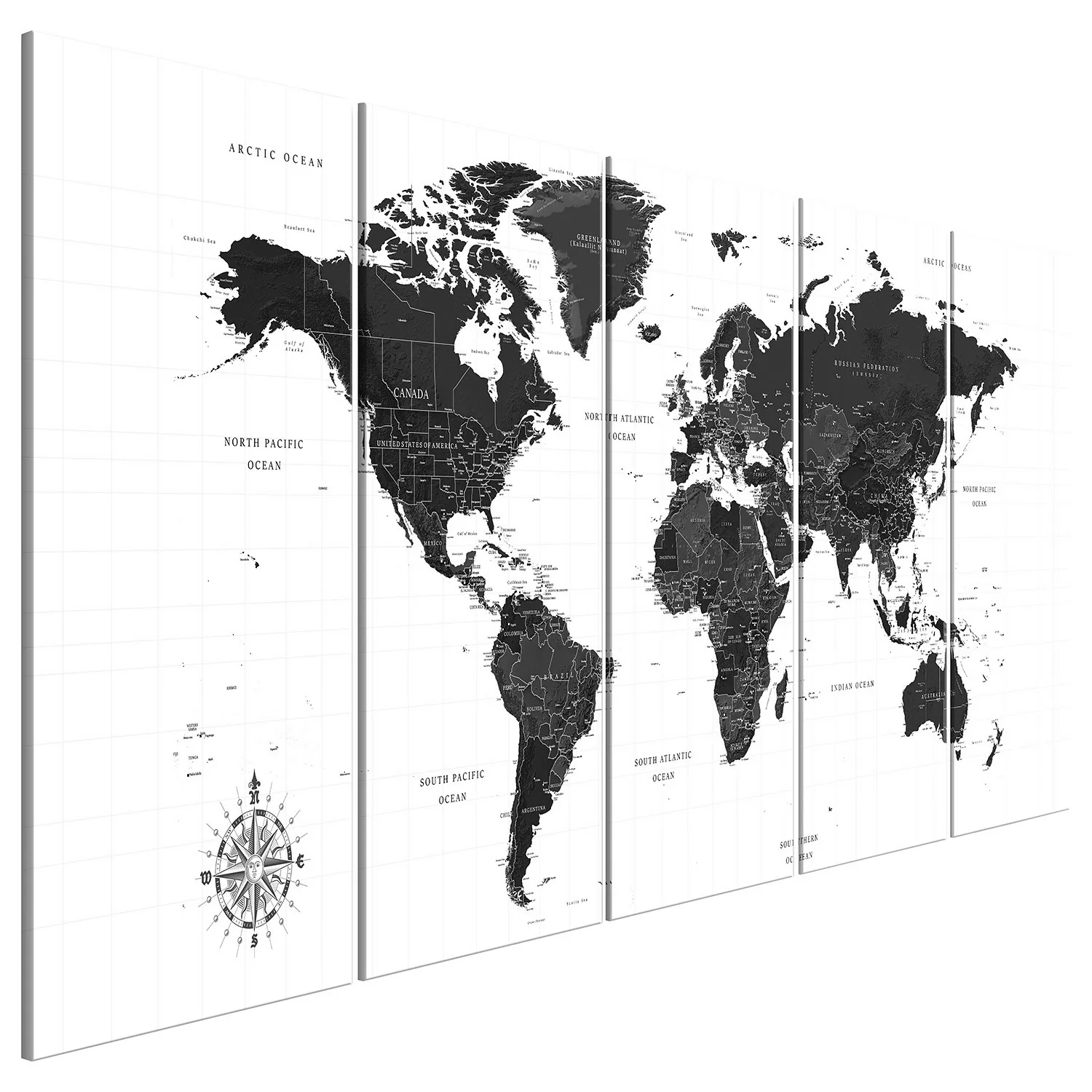 home24 Wandbild Black and White Map (5-teilig) günstig online kaufen