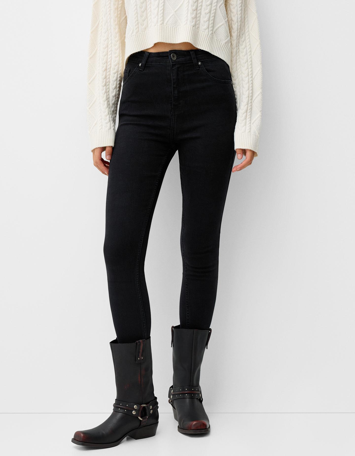 Bershka Skinny-Jeans Mit Sehr Hohem Bund Damen 40 Schwarz günstig online kaufen