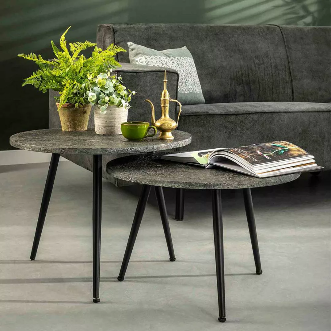 Sofa Beistelltisch Set in Grau metallic rund (zweiteilig) günstig online kaufen