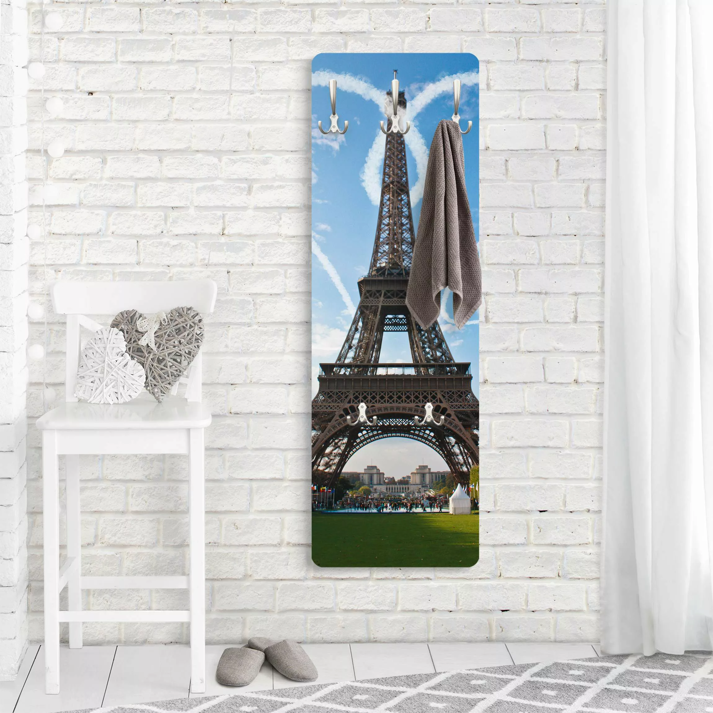 Wandgarderobe Holzpaneel Architektur & Skyline Paris - City of Love günstig online kaufen