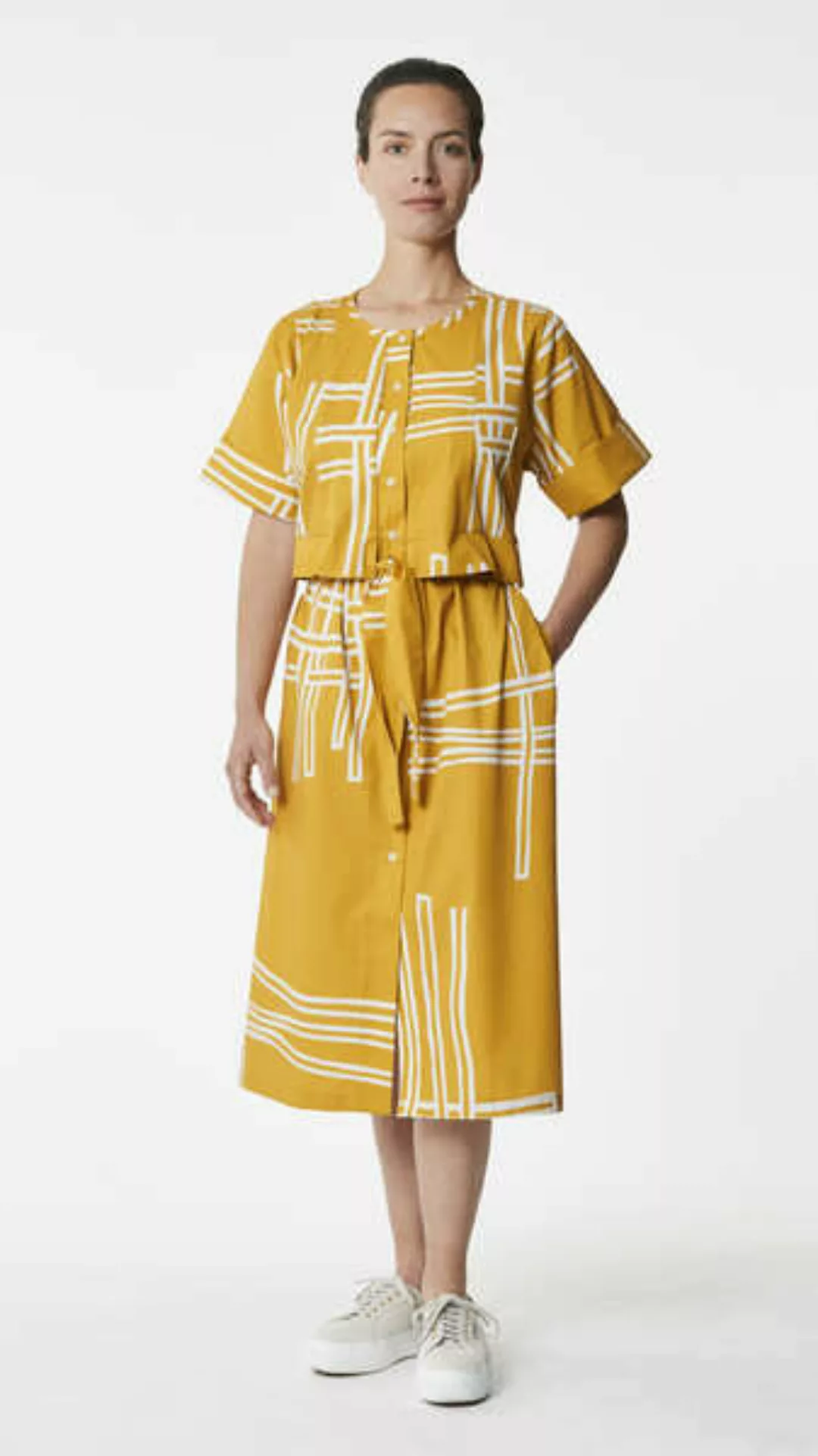 Gemustertes Kleid In Ocker, Aus Feiner Biobaumwolle günstig online kaufen