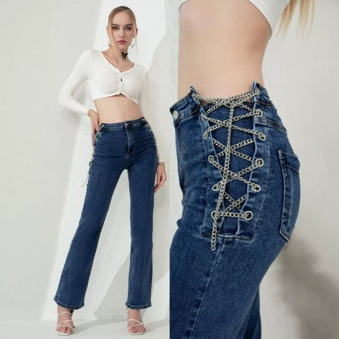 Ital-Design Bootcut-Jeans Damen Freizeit Kette Stretch Bootcut Jeans in Bla günstig online kaufen