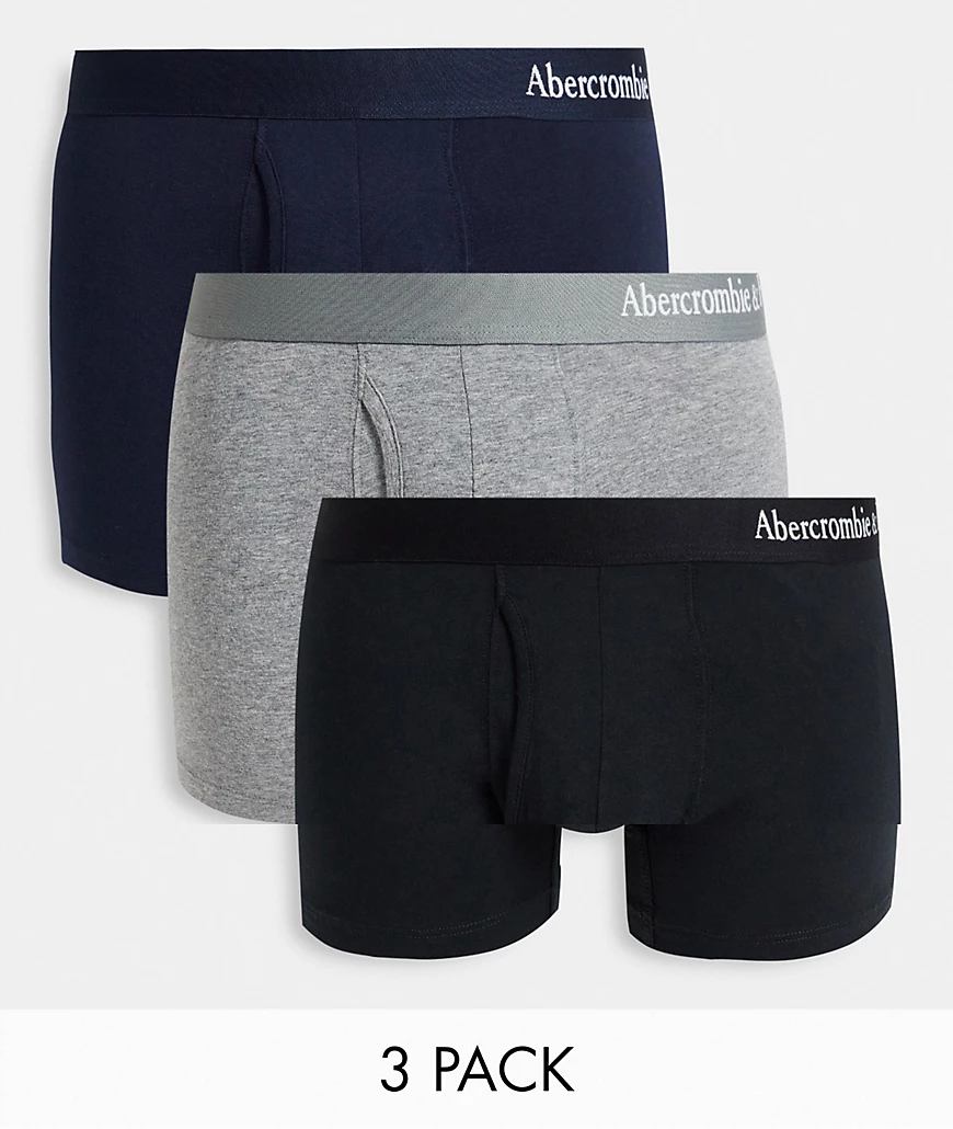 Abercrombie & Fitch – 3er-Pack Unterhosen mit Logobund in Marineblau/Grau/S günstig online kaufen