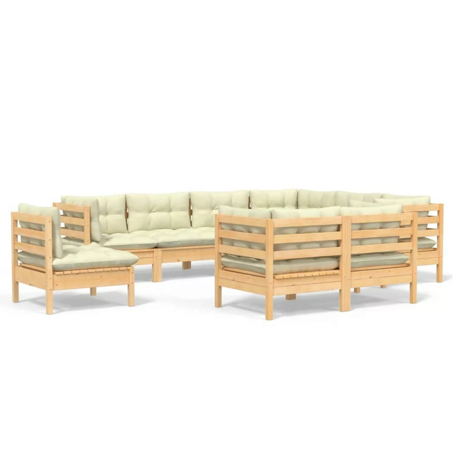 9-tlg. Garten-lounge-set Mit Creme Kissen Massivholz Kiefer günstig online kaufen