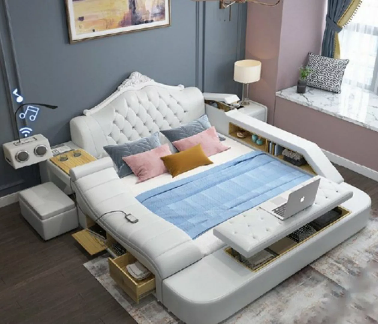 JVmoebel Bett Modern Multifunktions Bett Weiß Luxus Schlafzimmer 180x200 (1 günstig online kaufen