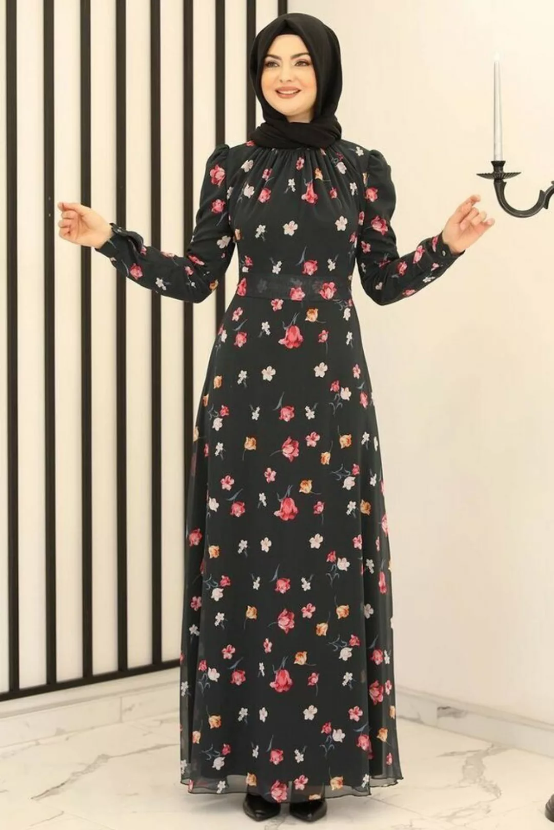 Modavitrini Chiffonkleid Damen Kleid Geblümtes Abendkleid Hijab Mode Modest günstig online kaufen