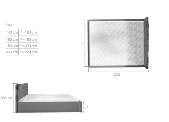 yourhouse24 Polsterbett Grand Bett Metallrahmen Doppelbett Bettgestell Latt günstig online kaufen