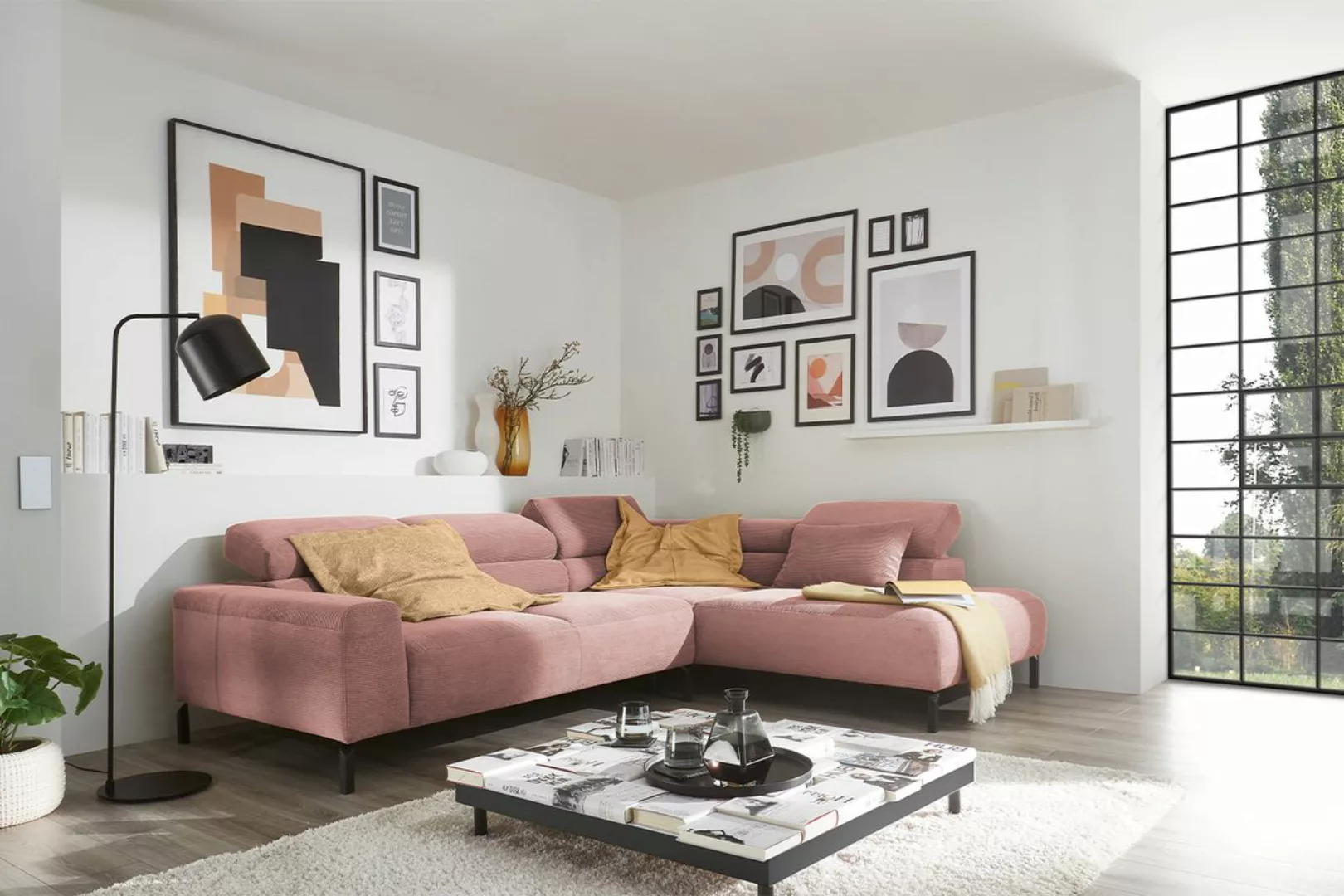 KAWOLA Sofa DELIA Ecksofa Feincord rosa günstig online kaufen